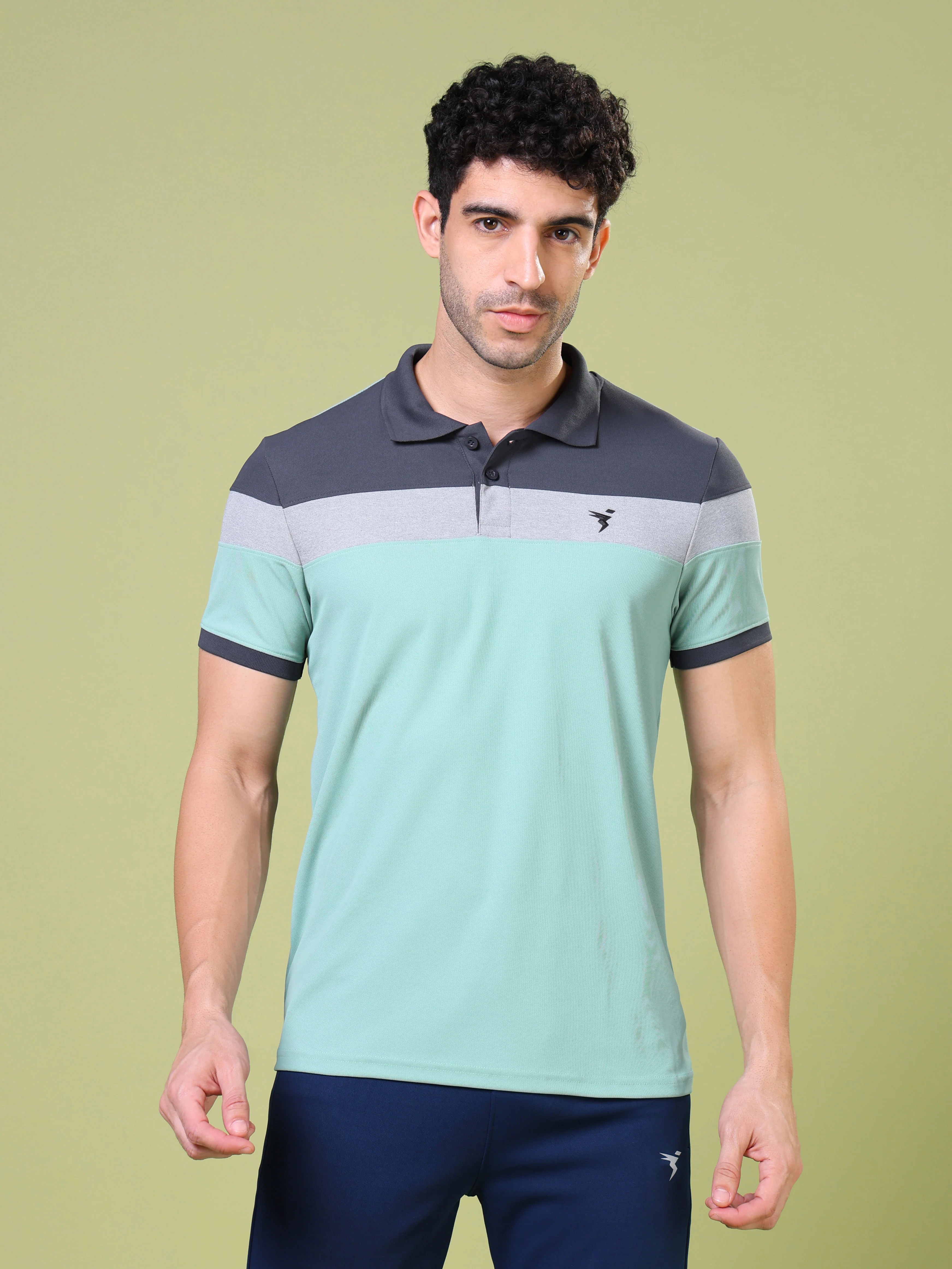 Men Colorblock Slim Fit Polo T-shirt with MATPIQ - Image 2