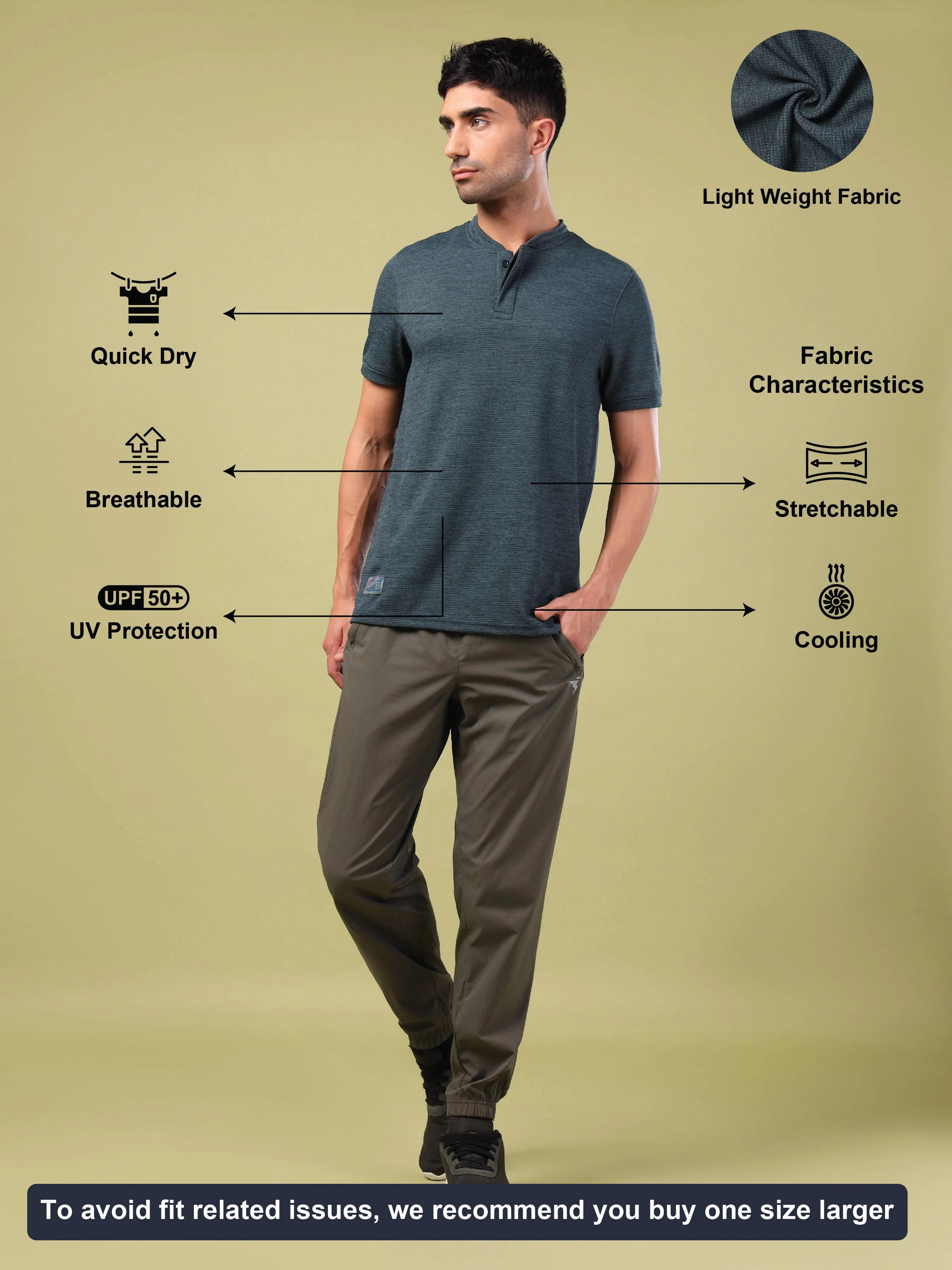 Men Cubic Melange Slim Fit Henley Neck Sports T-shirt with DOUBLE COOL - Image 4