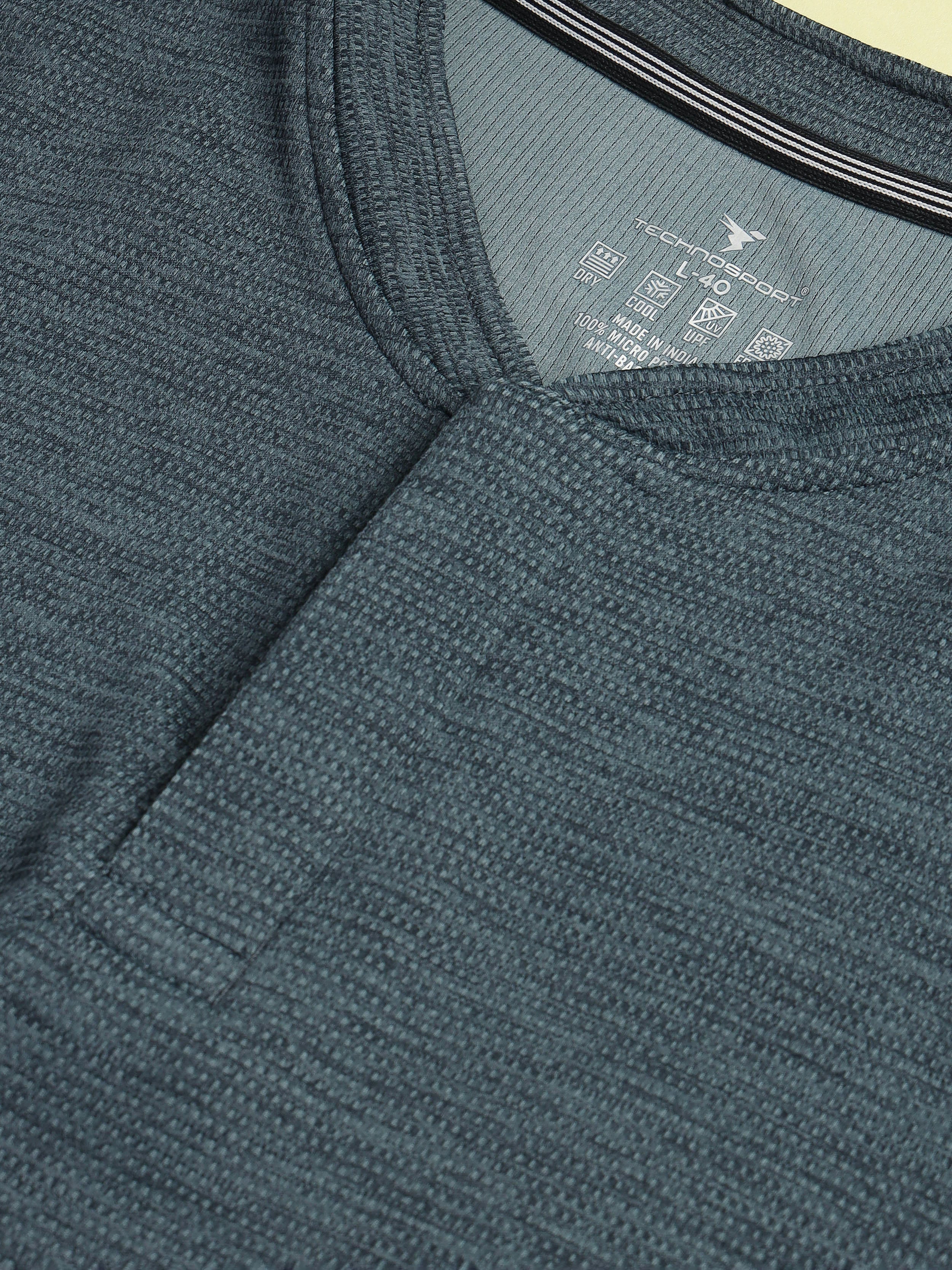 Men Cubic Melange Slim Fit Henley Neck Sports T-shirt with DOUBLE COOL - Image 7