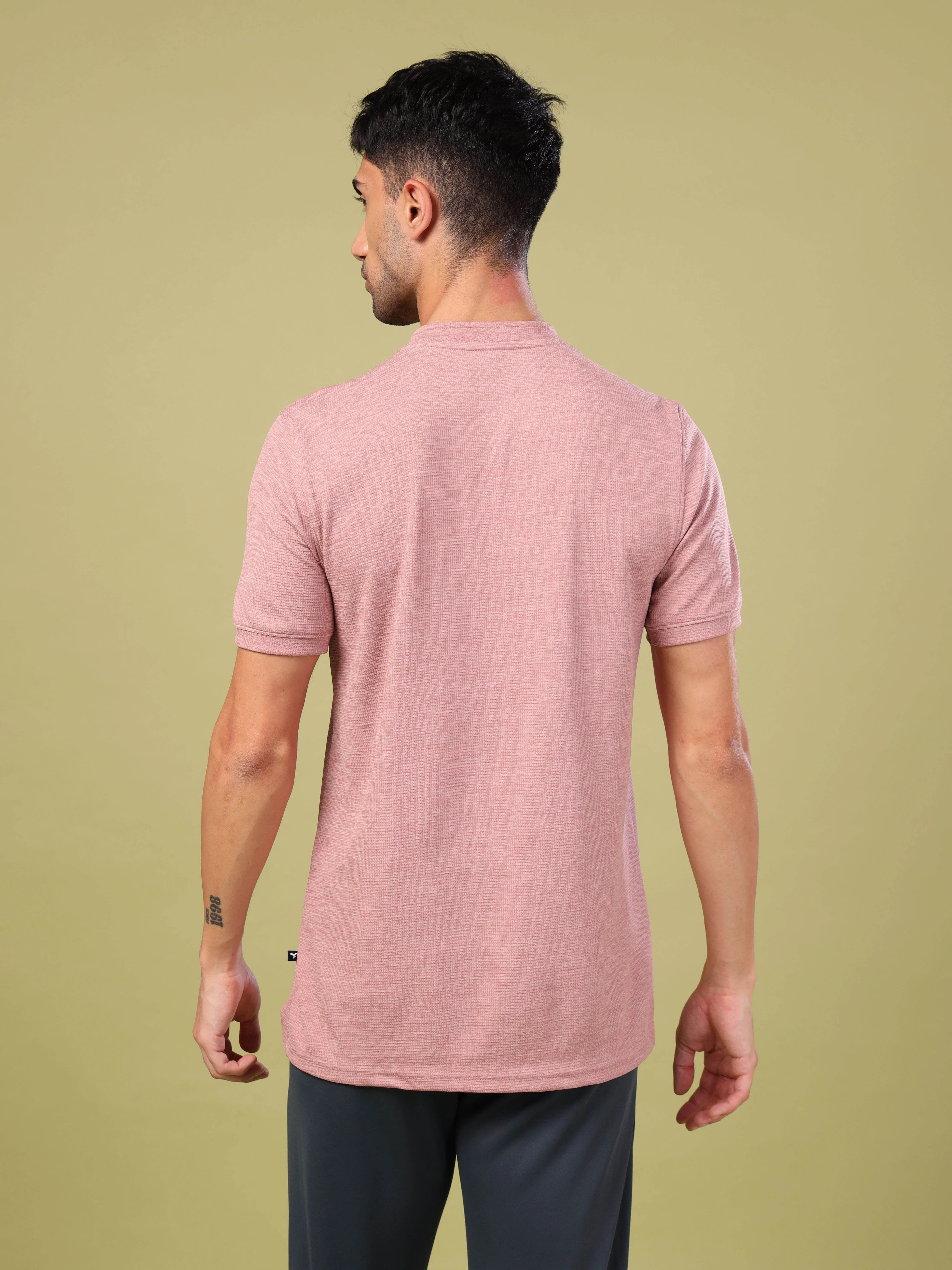 Men Cubic Melange Slim Fit Henley Neck Sports T-shirt with DOUBLE COOL - Image 3