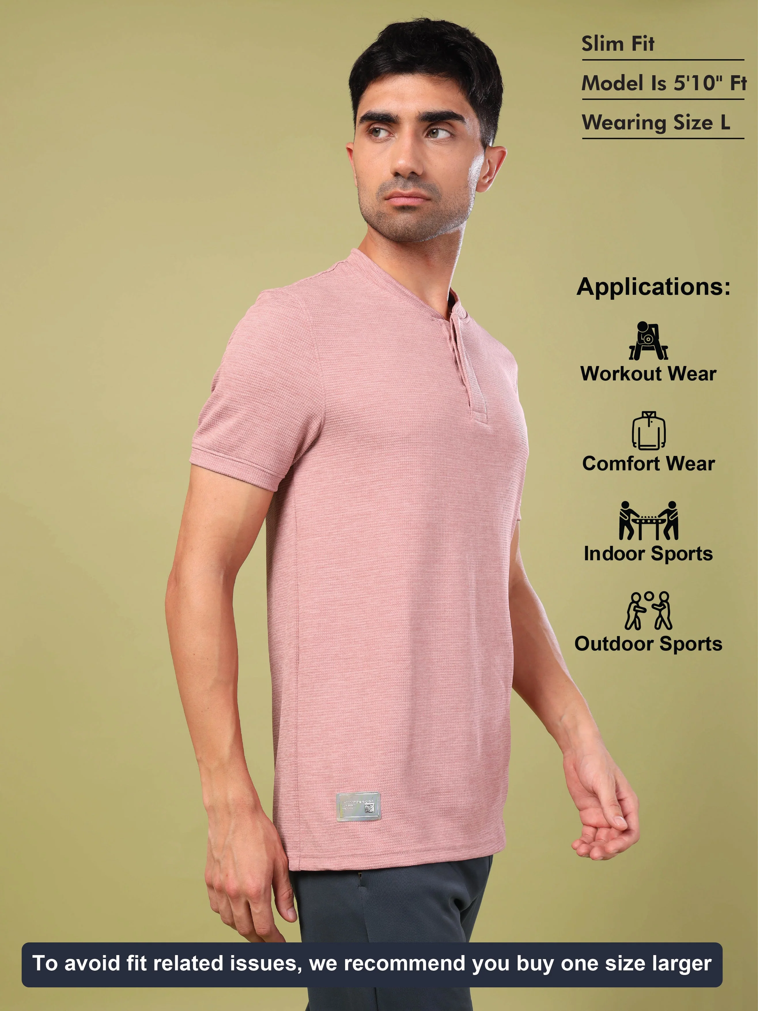 Men Cubic Melange Slim Fit Henley Neck Sports T-shirt with DOUBLE COOL - Image 5