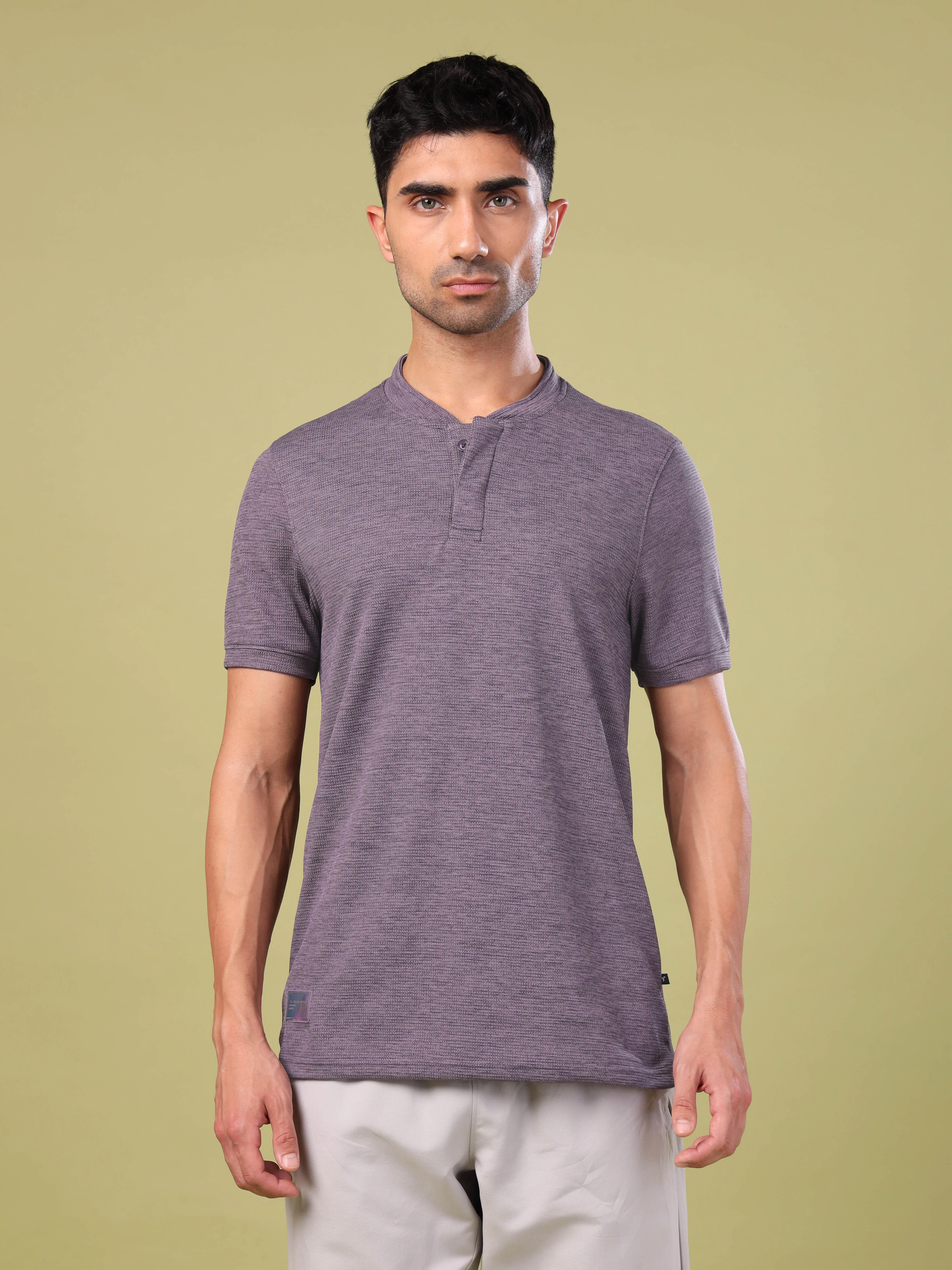 Men Cubic Melange Slim Fit Henley Neck Sports T-shirt with DOUBLE COOL - Image 3