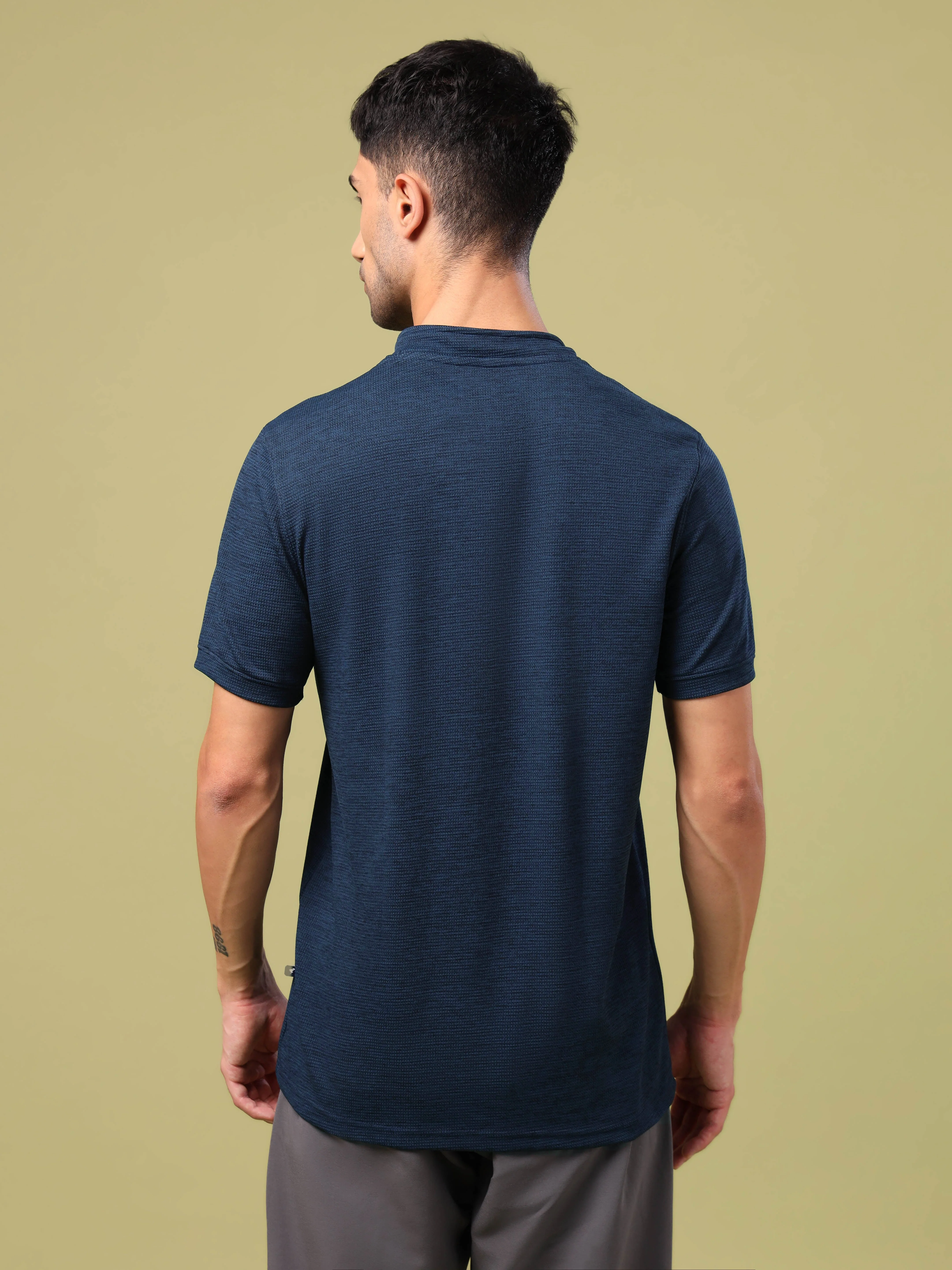 Men Cubic Melange Slim Fit Henley Neck Sports T-shirt with DOUBLE COOL - Image 3