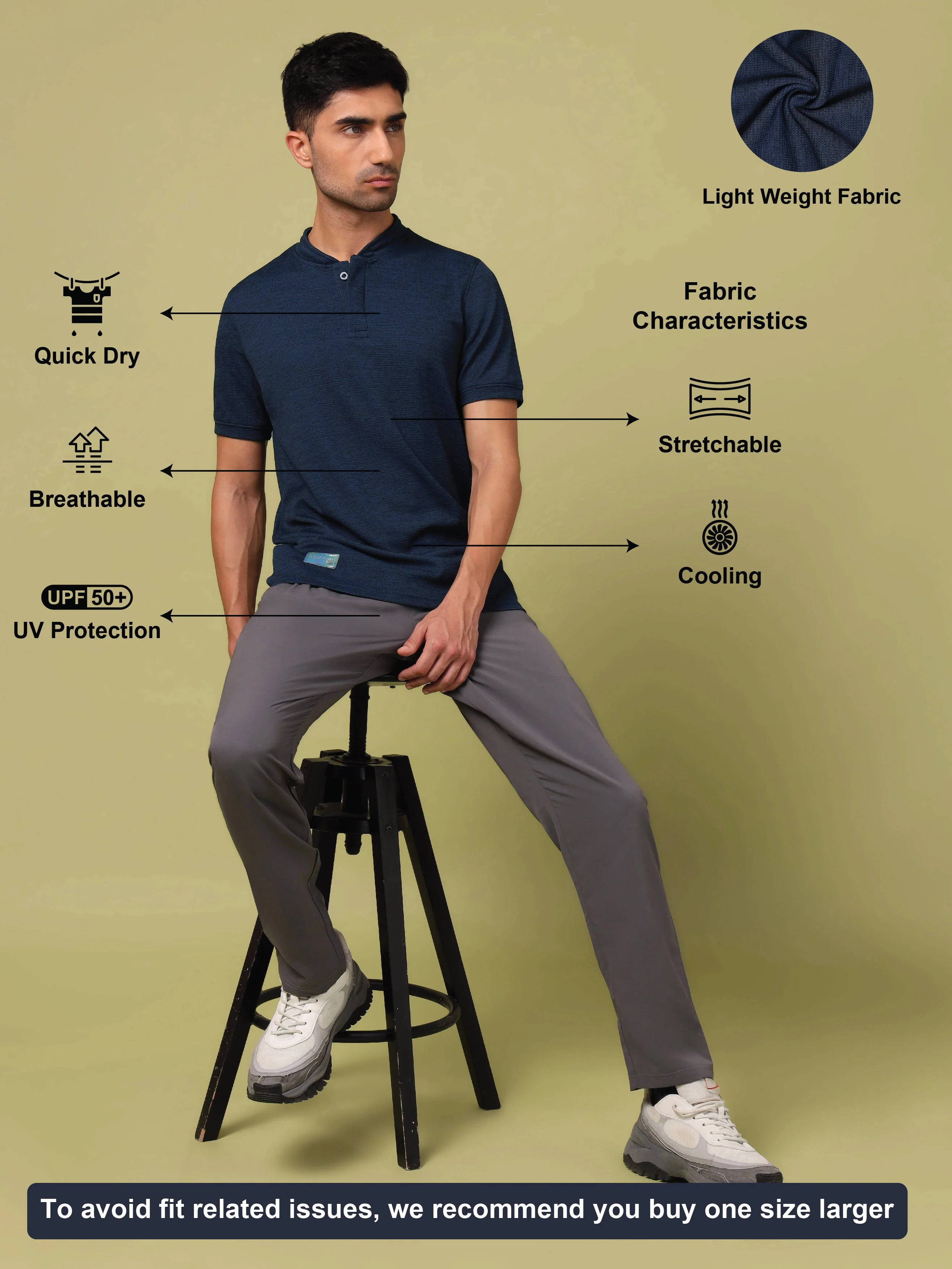 Men Cubic Melange Slim Fit Henley Neck Sports T-shirt with DOUBLE COOL - Image 4