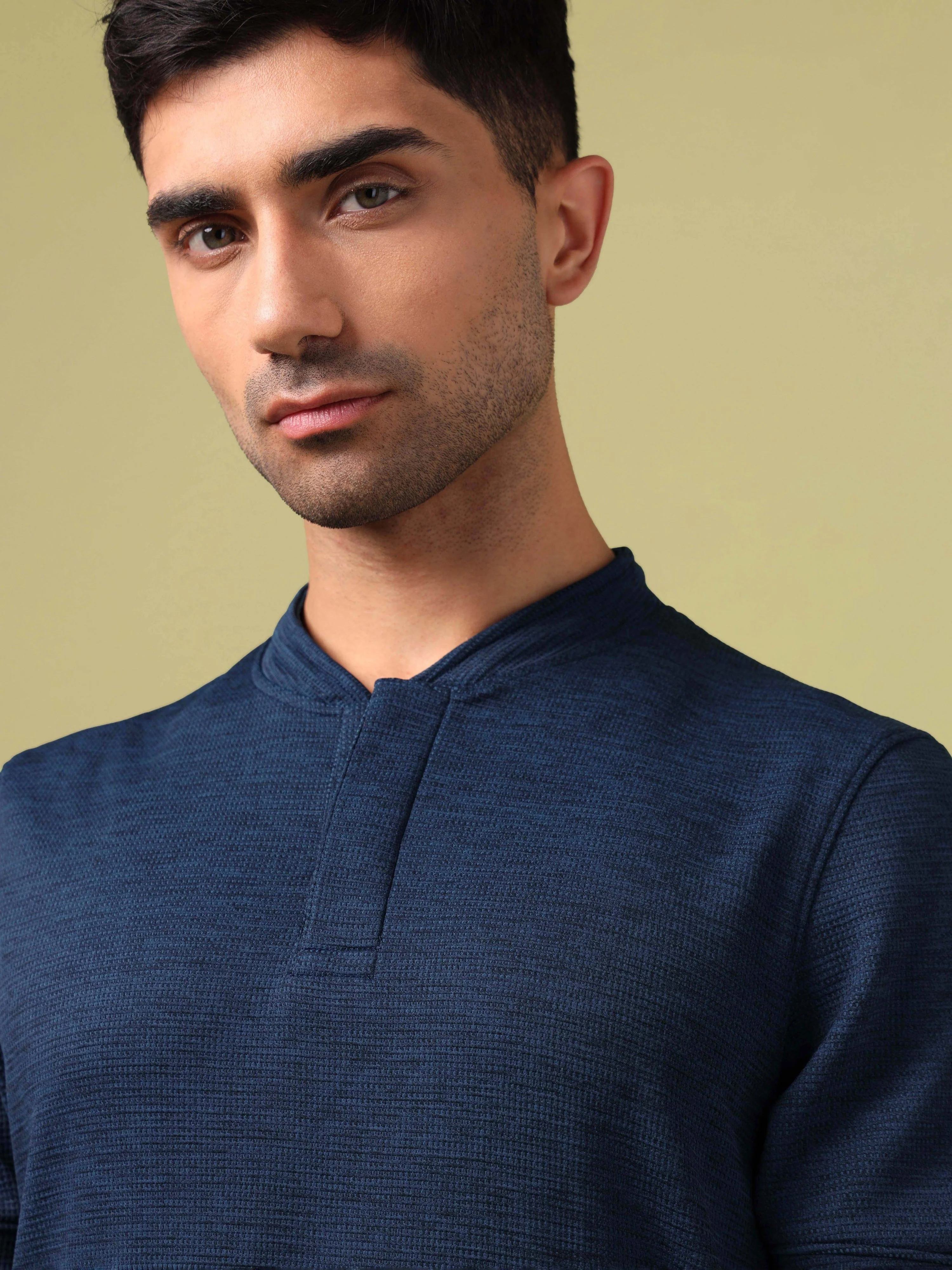 Men Cubic Melange Slim Fit Henley Neck Sports T-shirt with DOUBLE COOL - Image 6