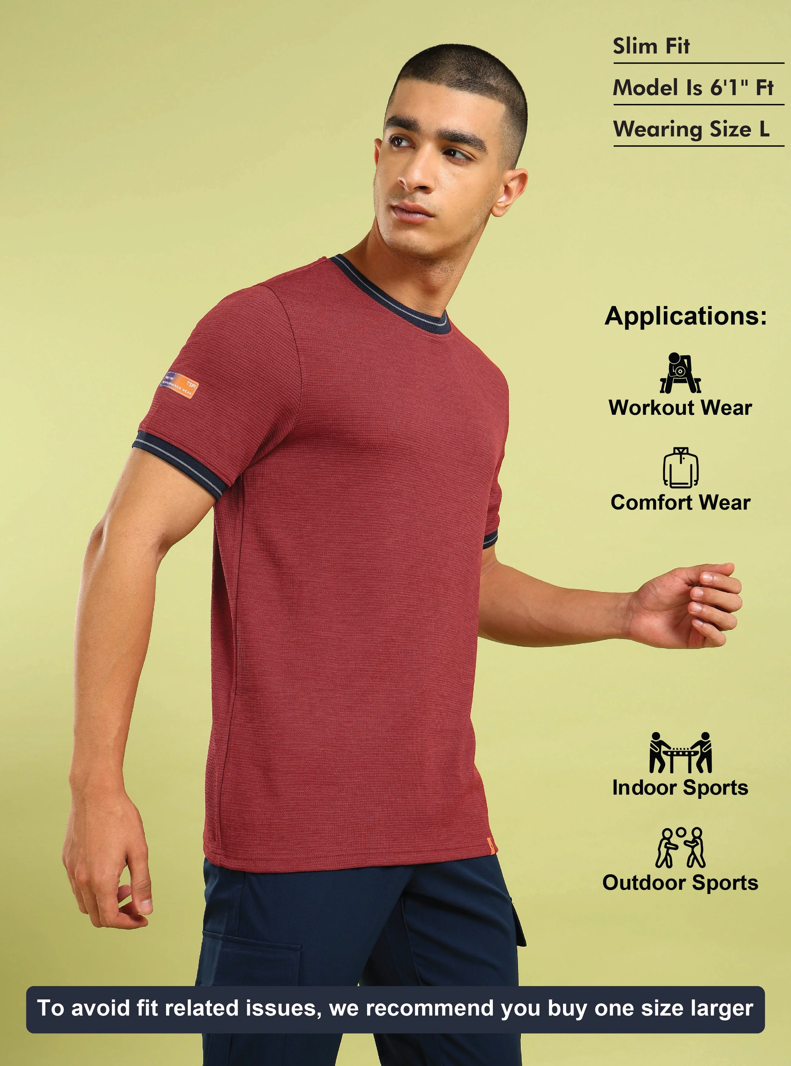 Men Cubic Melange Slim Fit Round Neck Sports T-shirt with DOUBLE COOL - Image 6