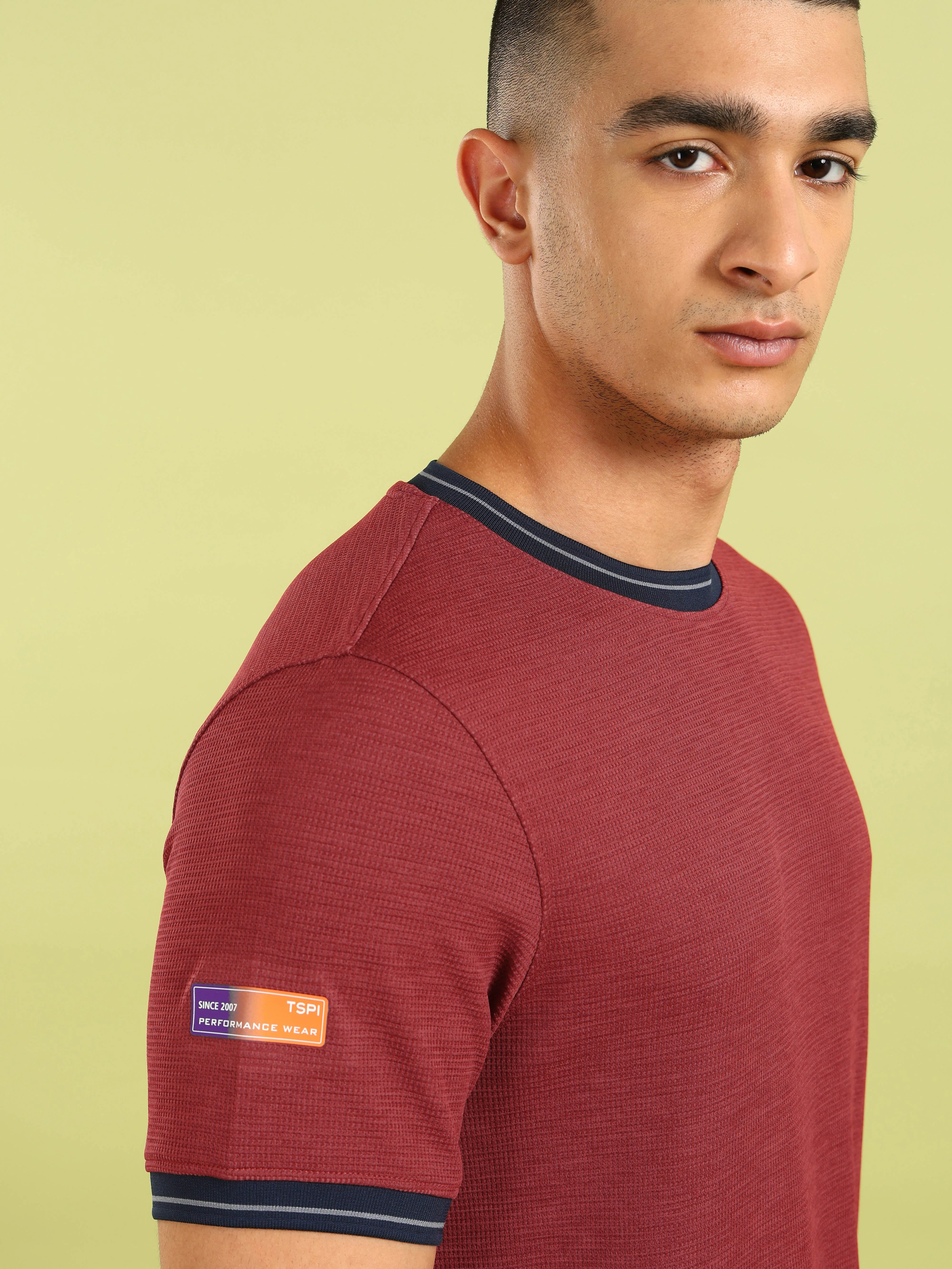 Men Cubic Melange Slim Fit Round Neck Sports T-shirt with DOUBLE COOL - Image 8