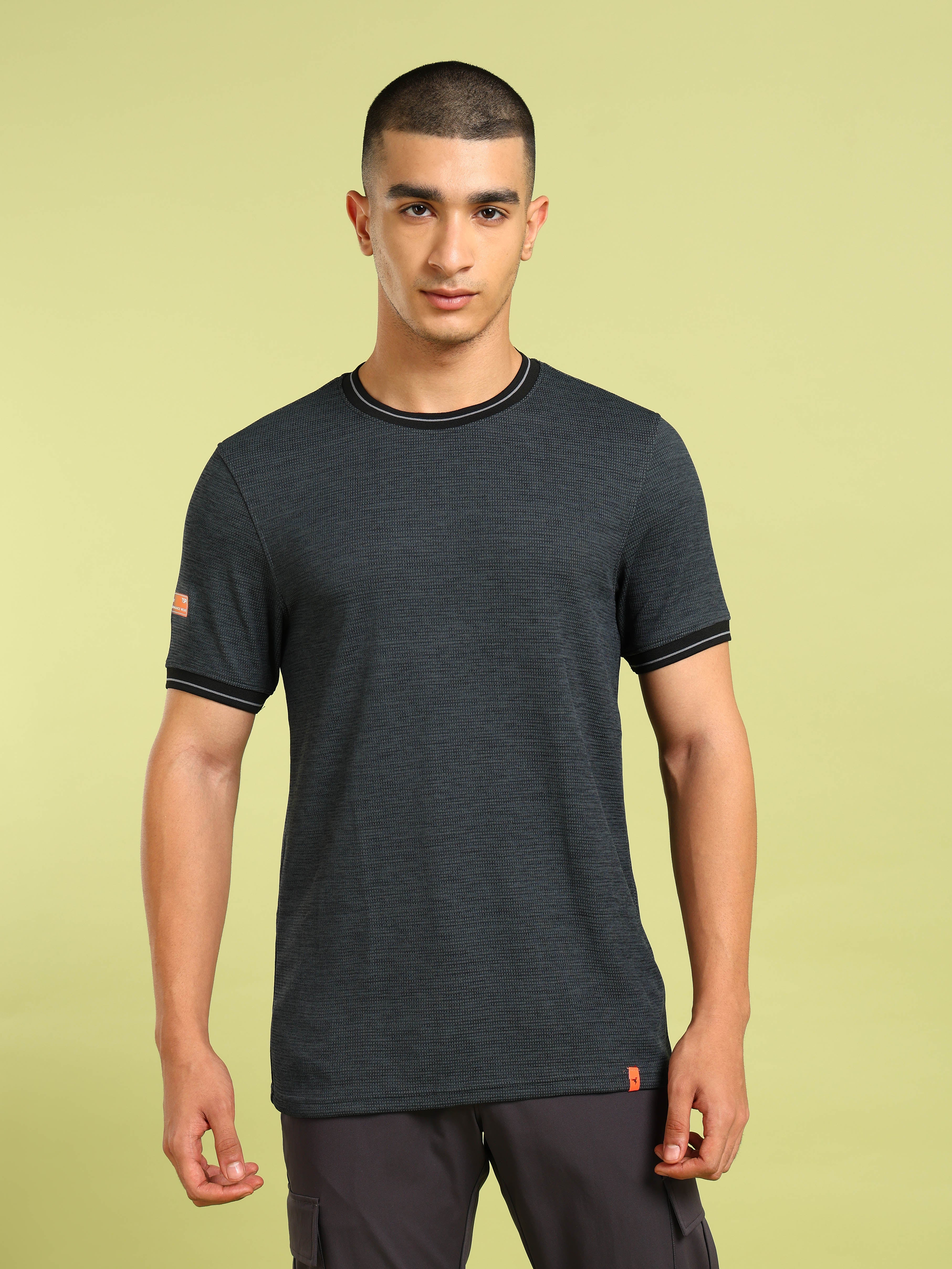 Men Cubic Melange Slim Fit Round Neck Sports T-shirt with DOUBLE COOL - Image 2