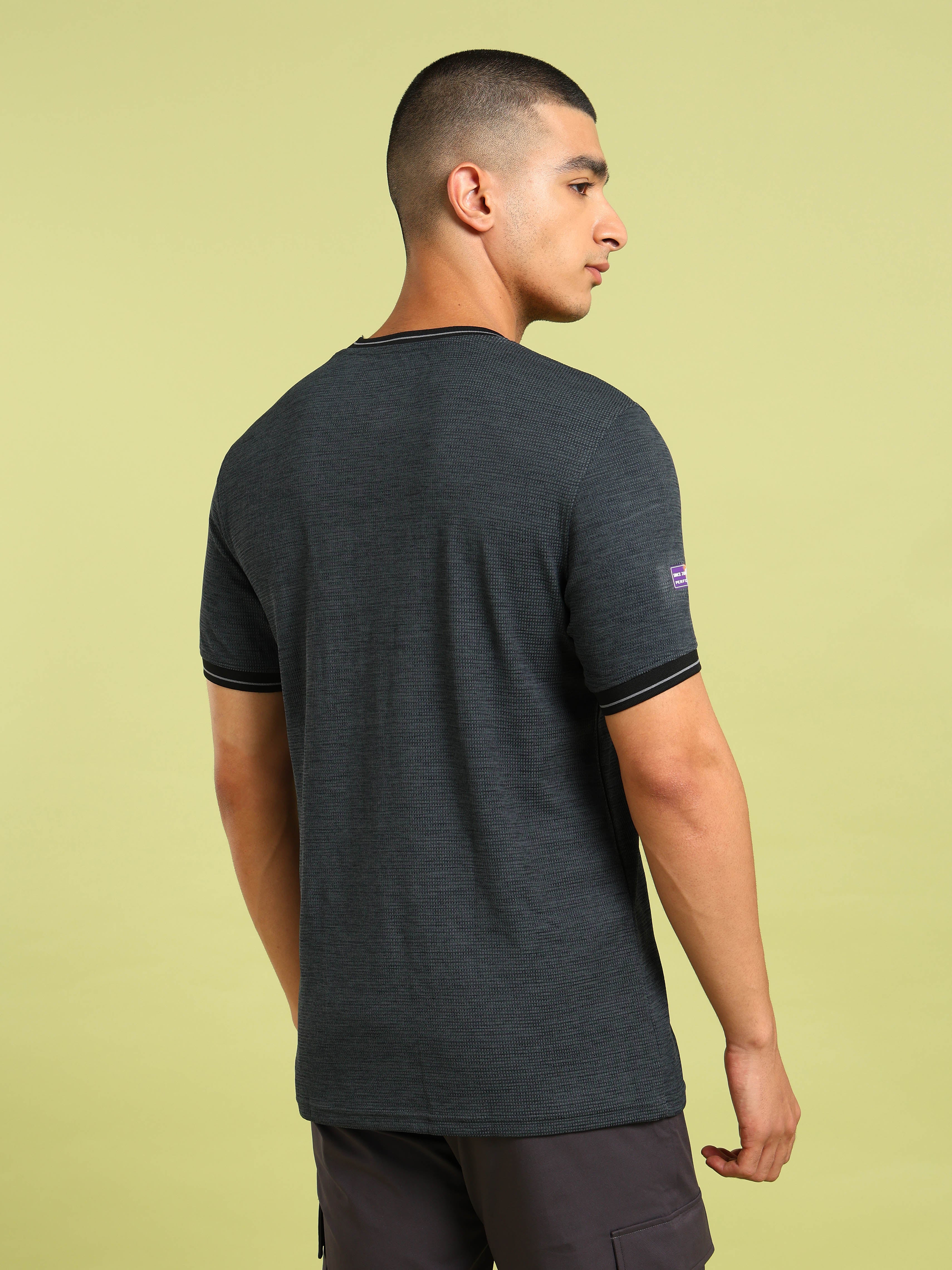 Men Cubic Melange Slim Fit Round Neck Sports T-shirt with DOUBLE COOL - Image 3