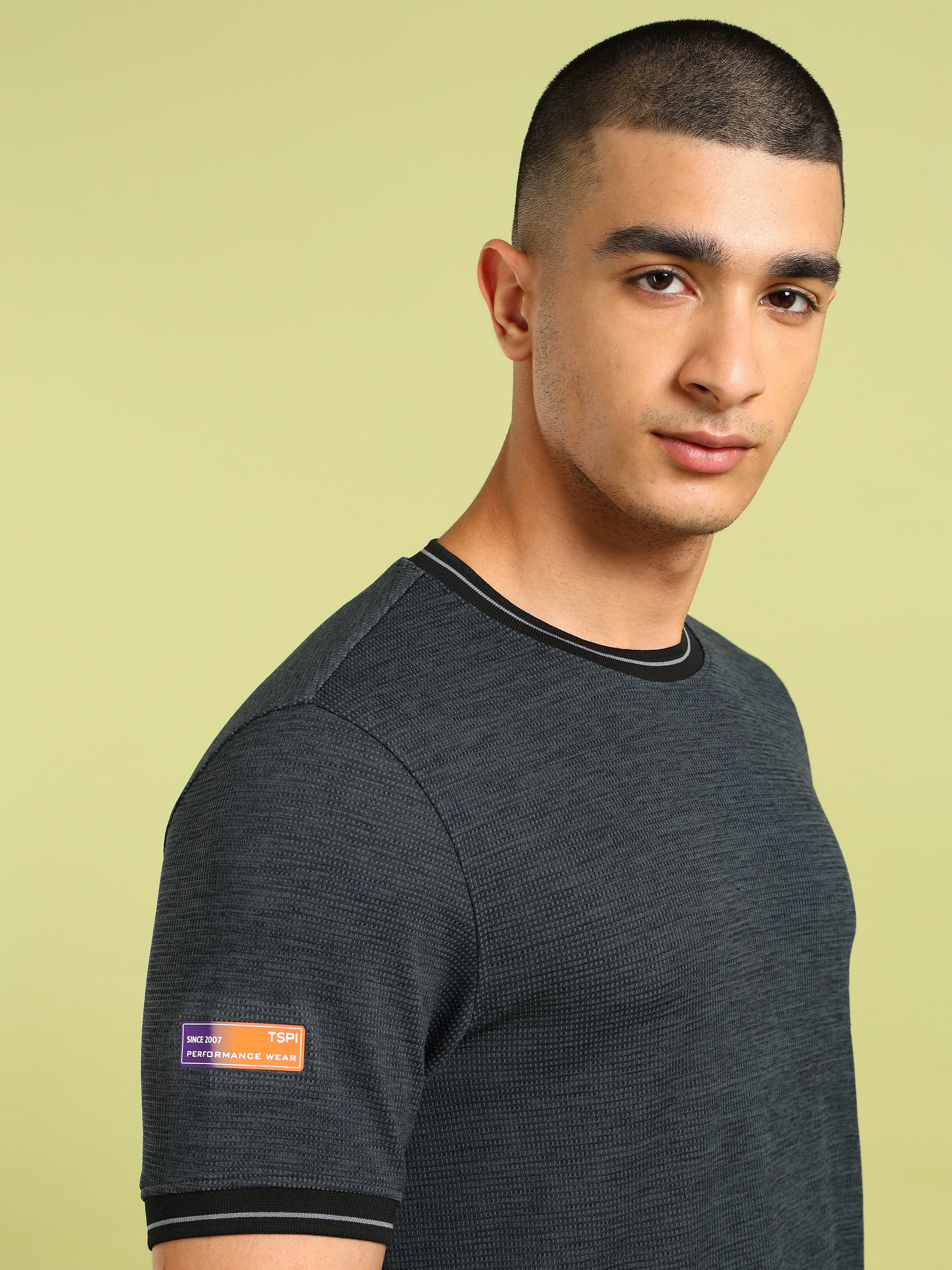 Men Cubic Melange Slim Fit Round Neck Sports T-shirt with DOUBLE COOL - Image 6