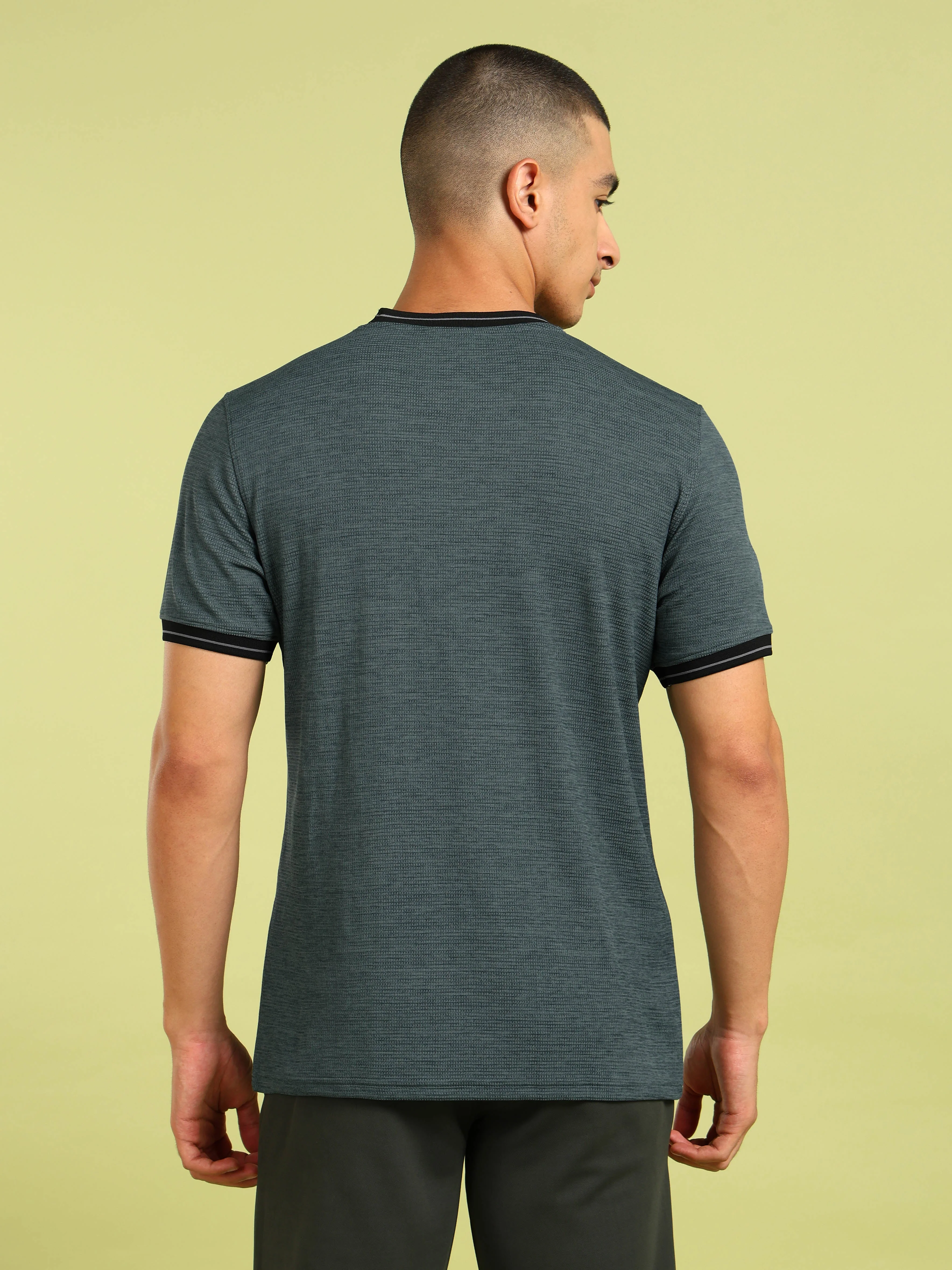 Men Cubic Melange Slim Fit Round Neck Sports T-shirt with DOUBLE COOL - Image 3