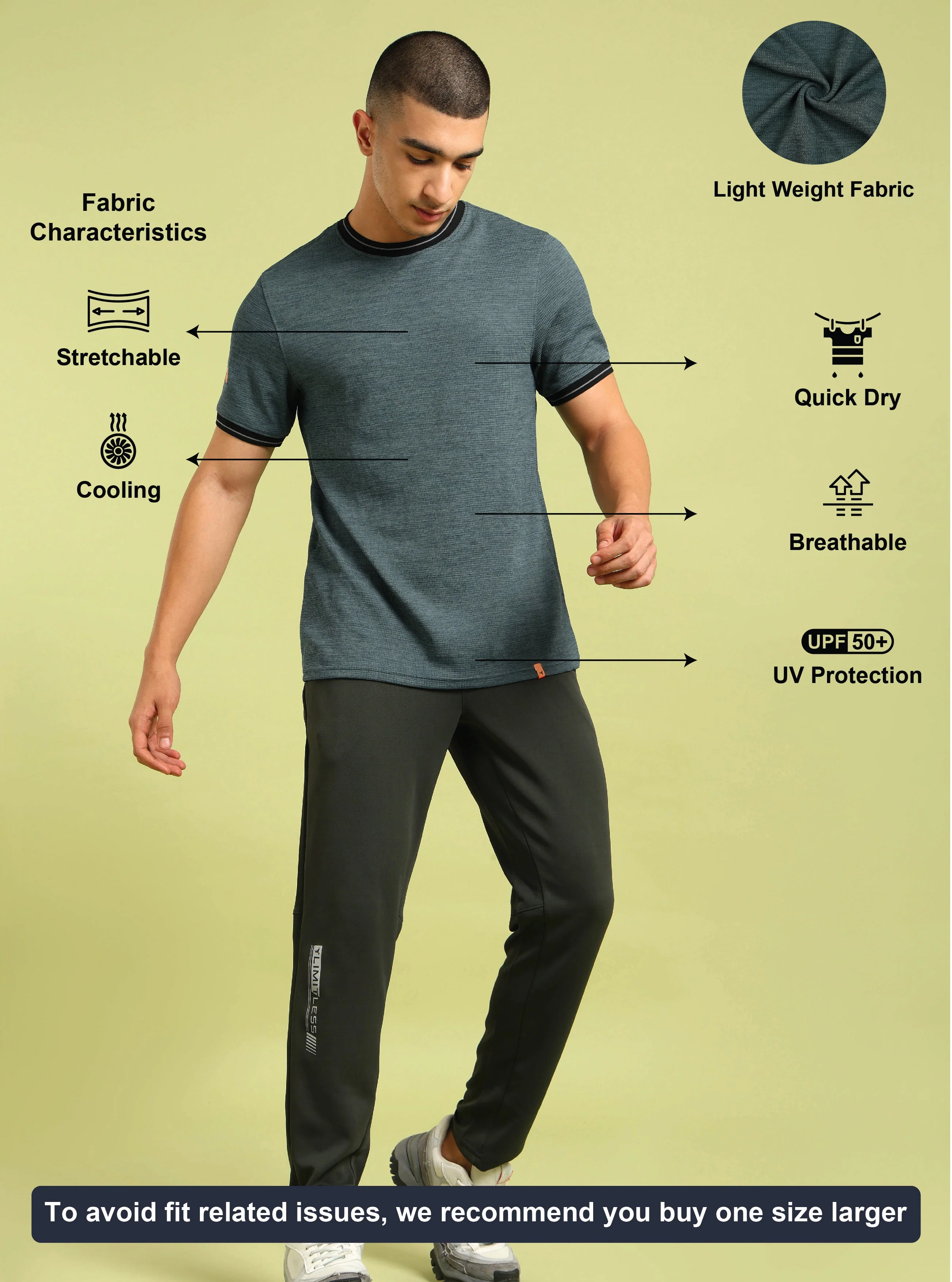 Men Cubic Melange Slim Fit Round Neck Sports T-shirt with DOUBLE COOL - Image 4