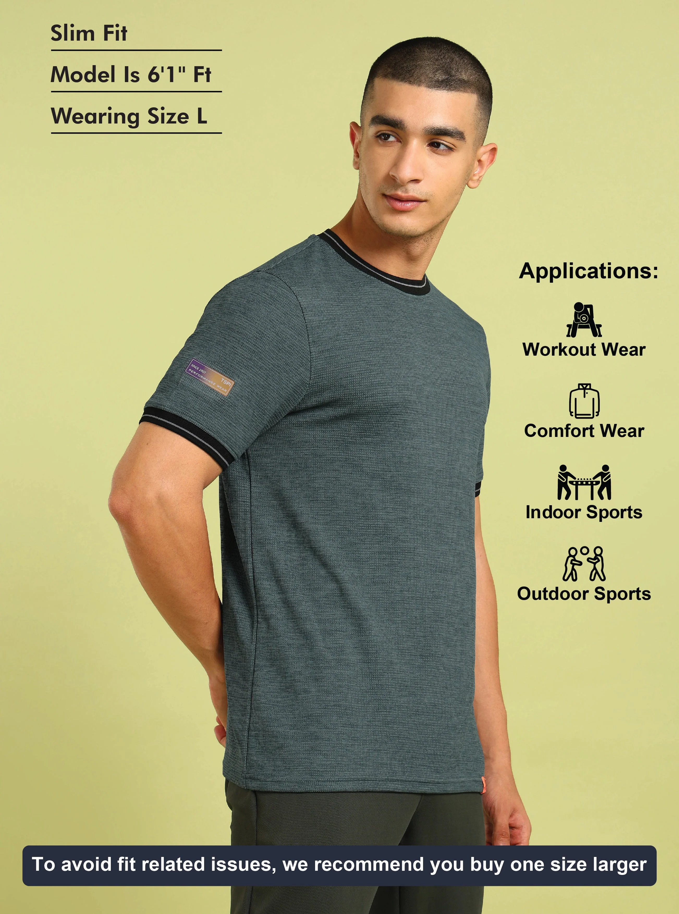 Men Cubic Melange Slim Fit Round Neck Sports T-shirt with DOUBLE COOL - Image 5