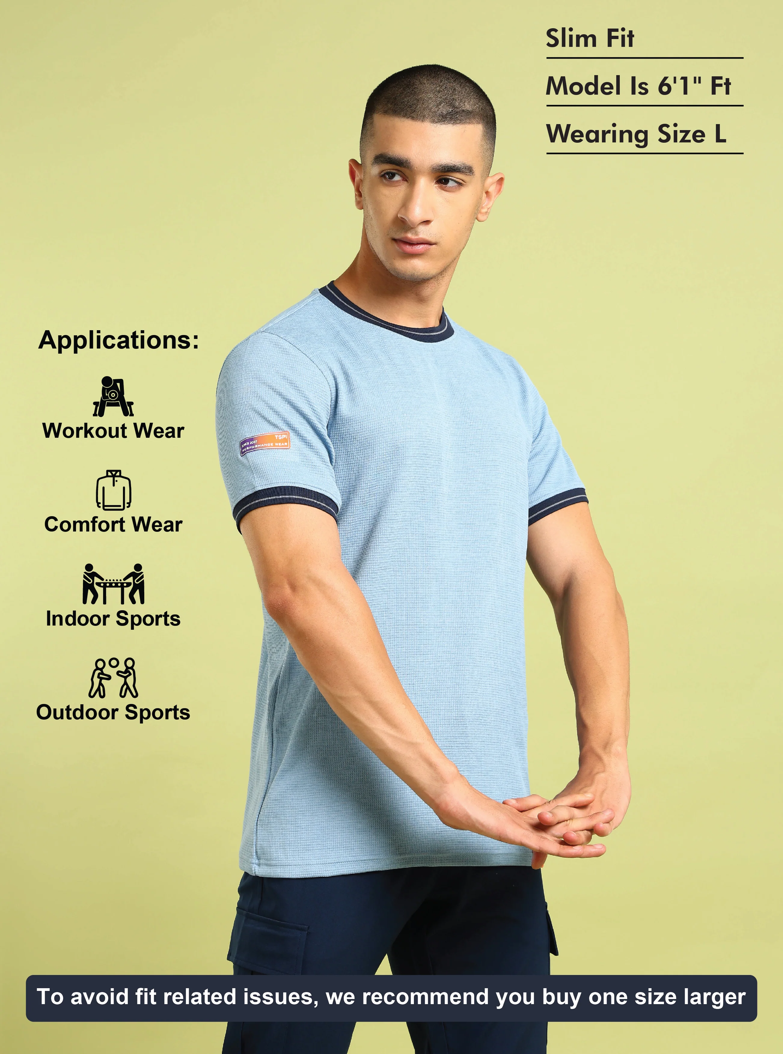 Men Cubic Melange Slim Fit Round Neck Sports T-shirt with DOUBLE COOL - Image 5