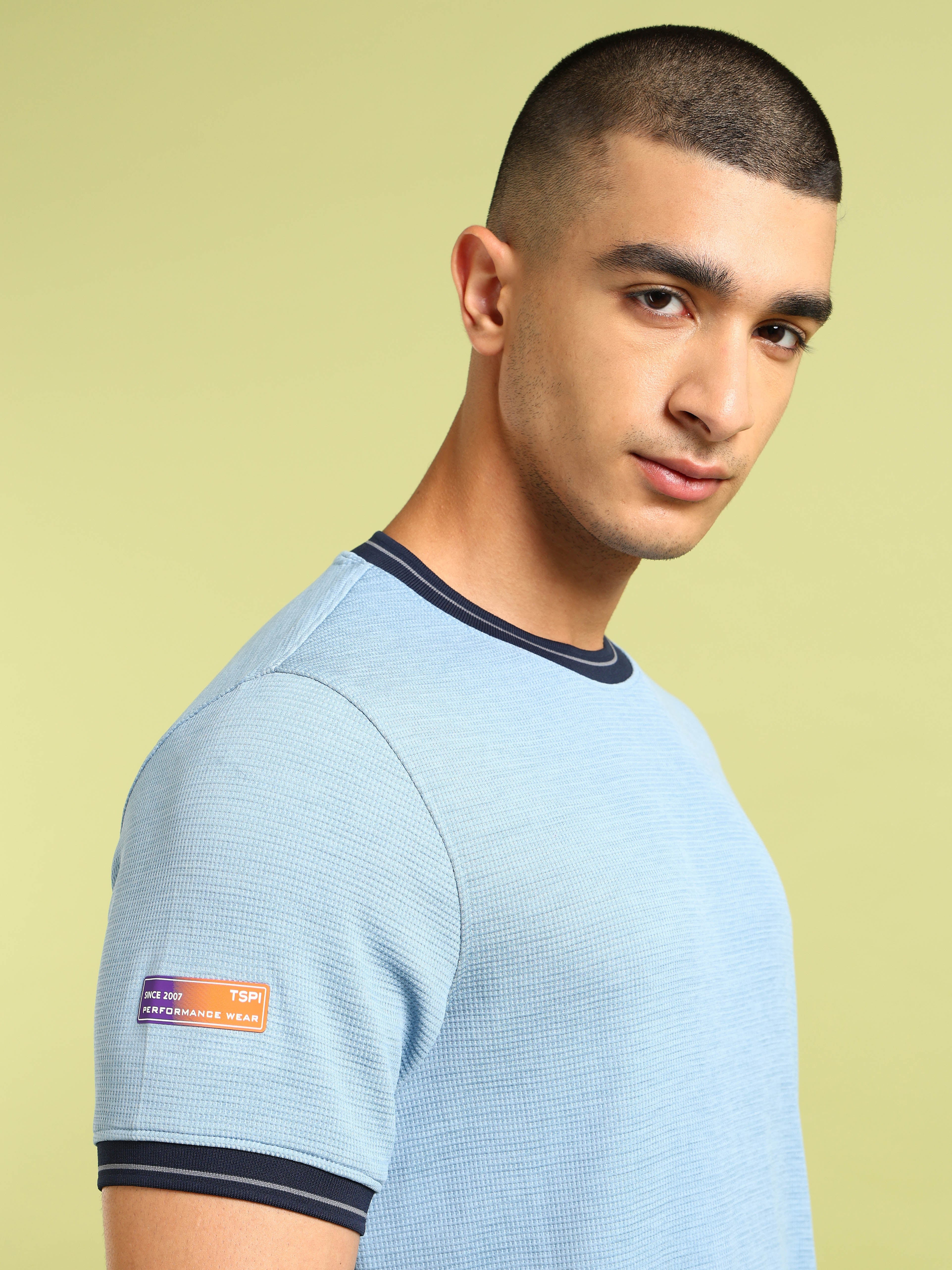Men Cubic Melange Slim Fit Round Neck Sports T-shirt with DOUBLE COOL - Image 6