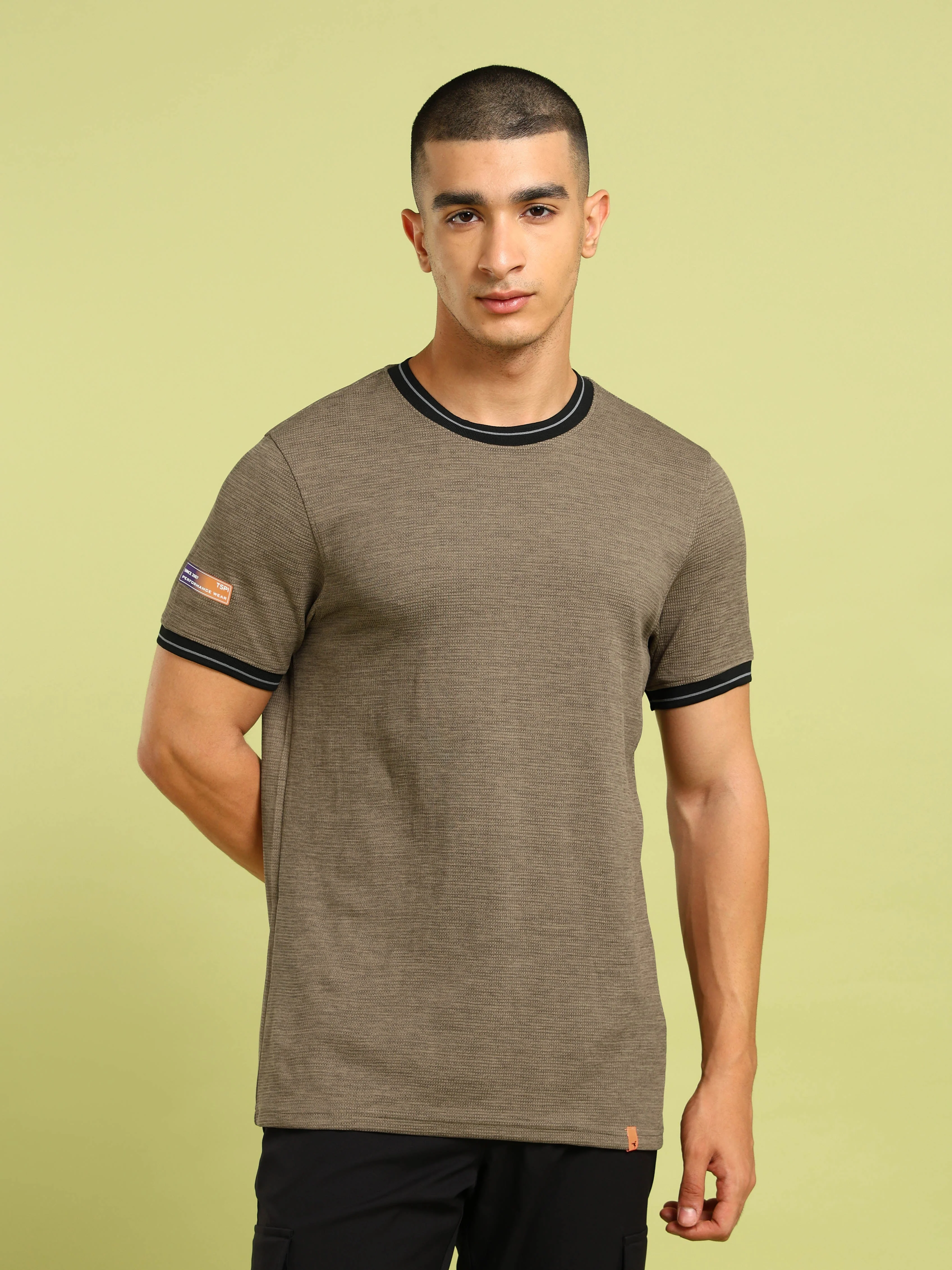 Men Cubic Melange Slim Fit Round Neck Sports T-shirt with DOUBLE COOL - Image 2