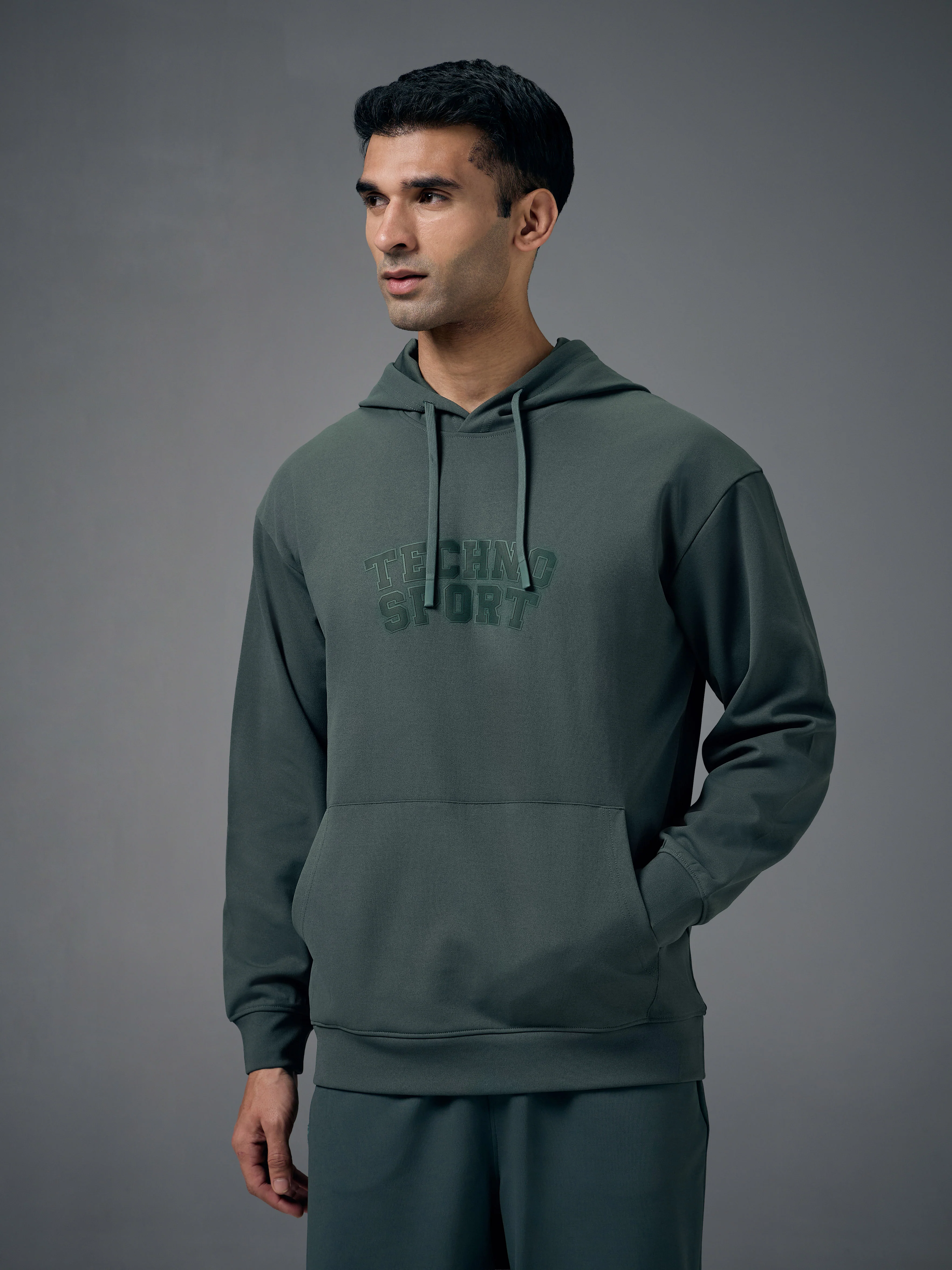 Men Hooded Slim Fit Printed Sweatshirt with ELASTOPLUS - Image 2