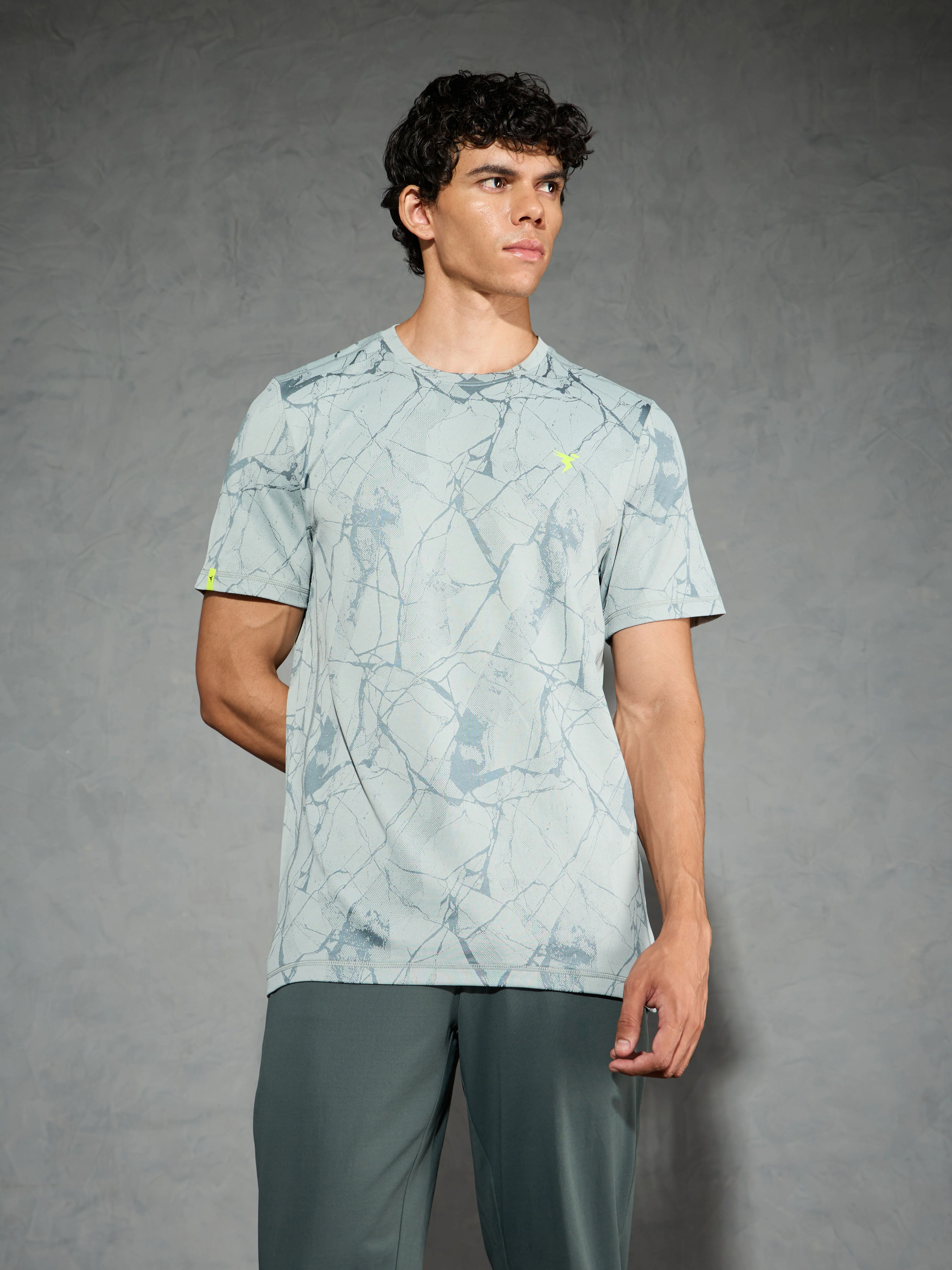 Men Jacquard Slim Fit Crew Neck T-shirt with DOUBLE COOL - Image 2