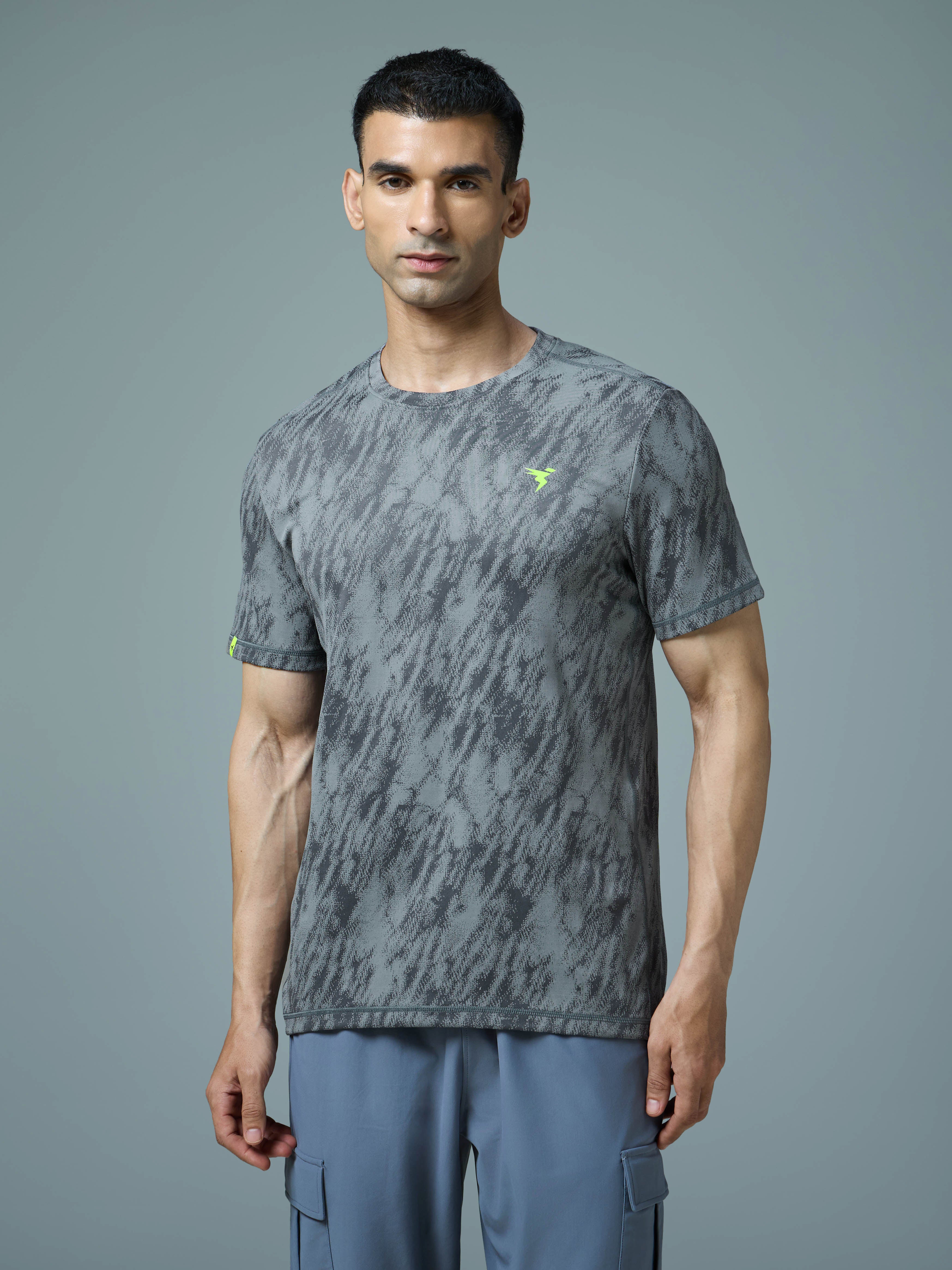 Men Jacquard Slim Fit Crew Neck T-shirt with DOUBLE COOL - Image 2