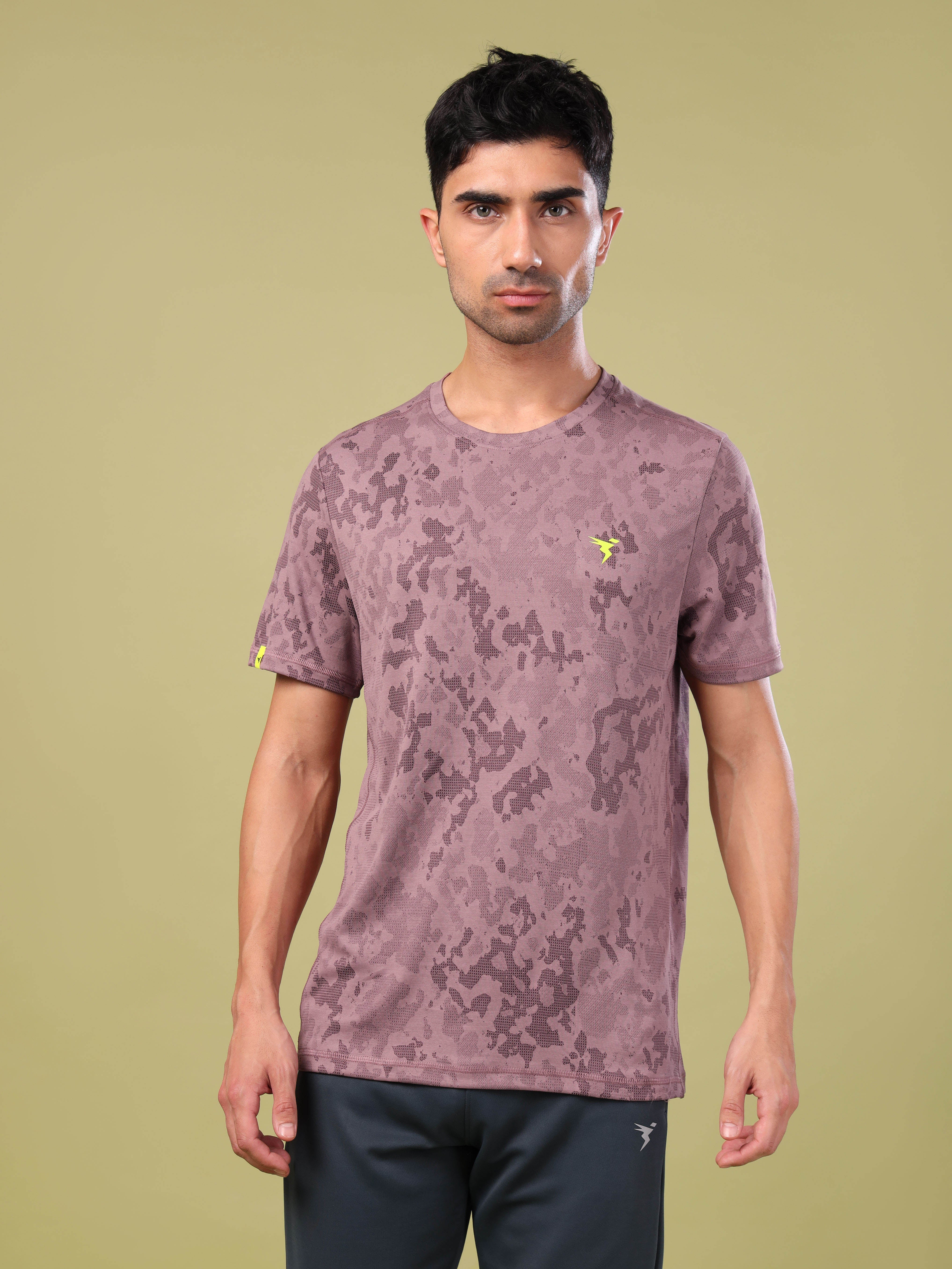 Men Jacquard Slim Fit Crew Neck T-shirt with DOUBLE COOL