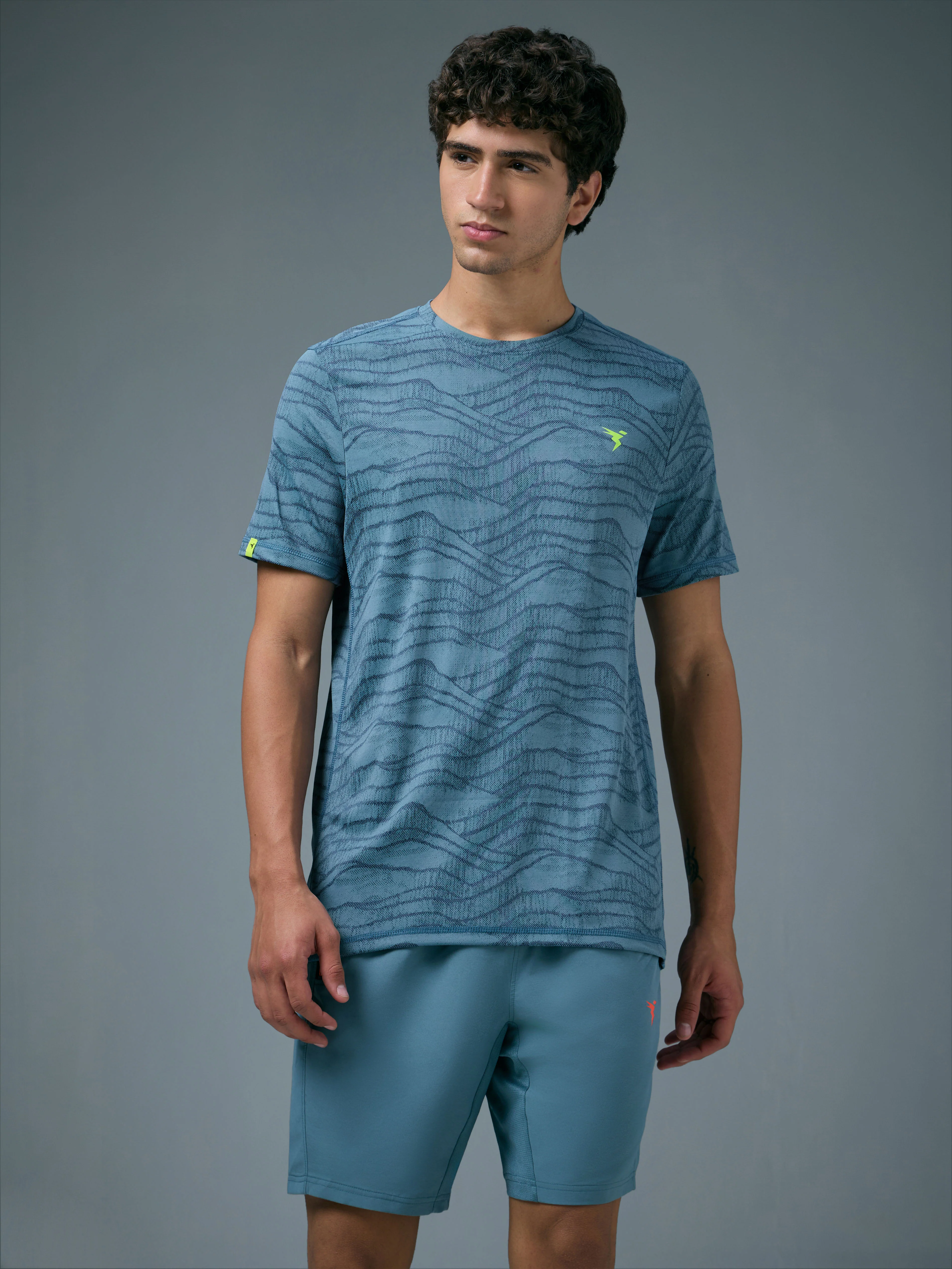Men Jacquard Slim Fit Crew Neck T-shirt with DOUBLE COOL - Image 2