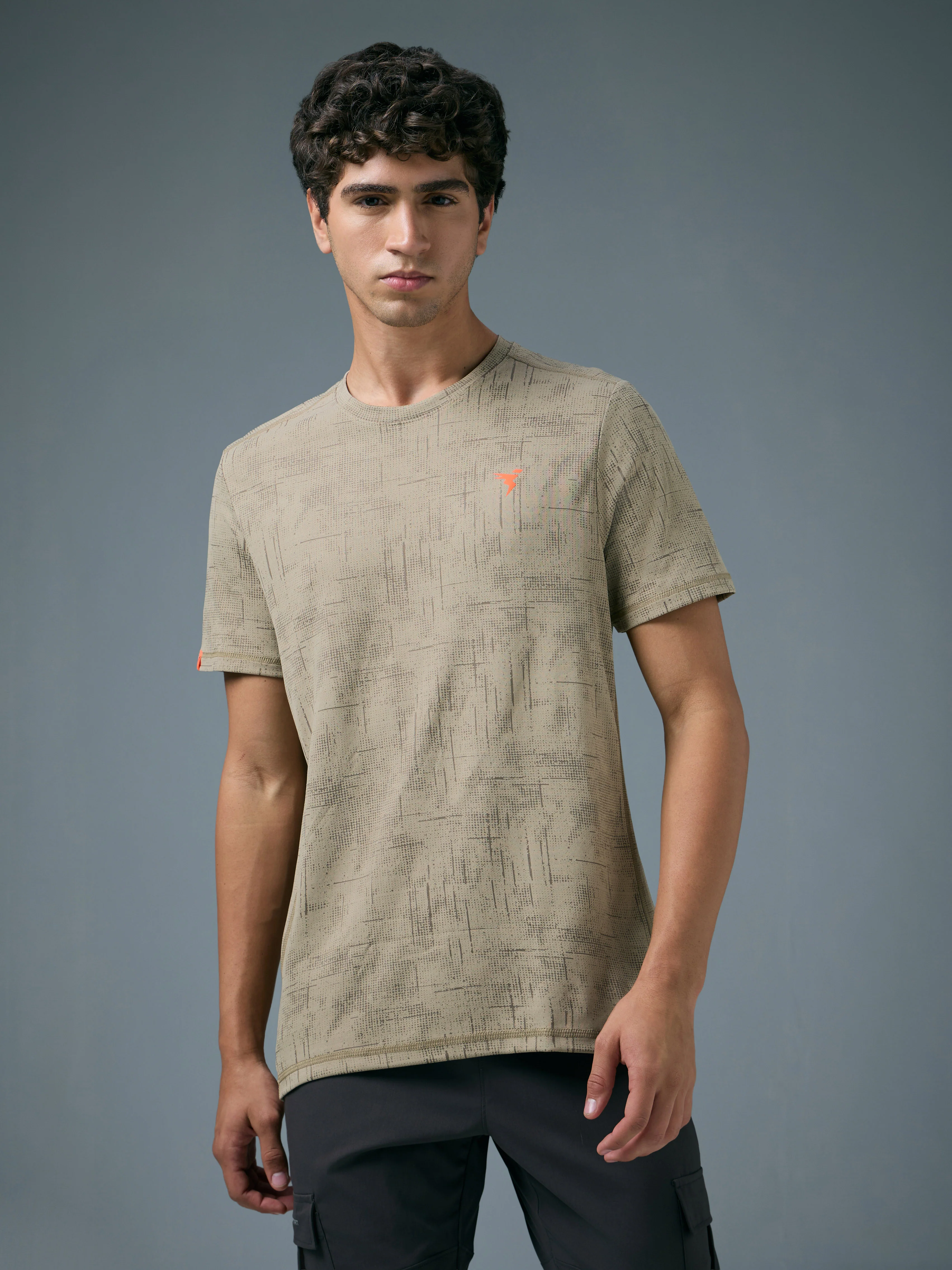 Men Jacquard Slim Fit Crew Neck T-shirt with DOUBLE COOL - Image 2