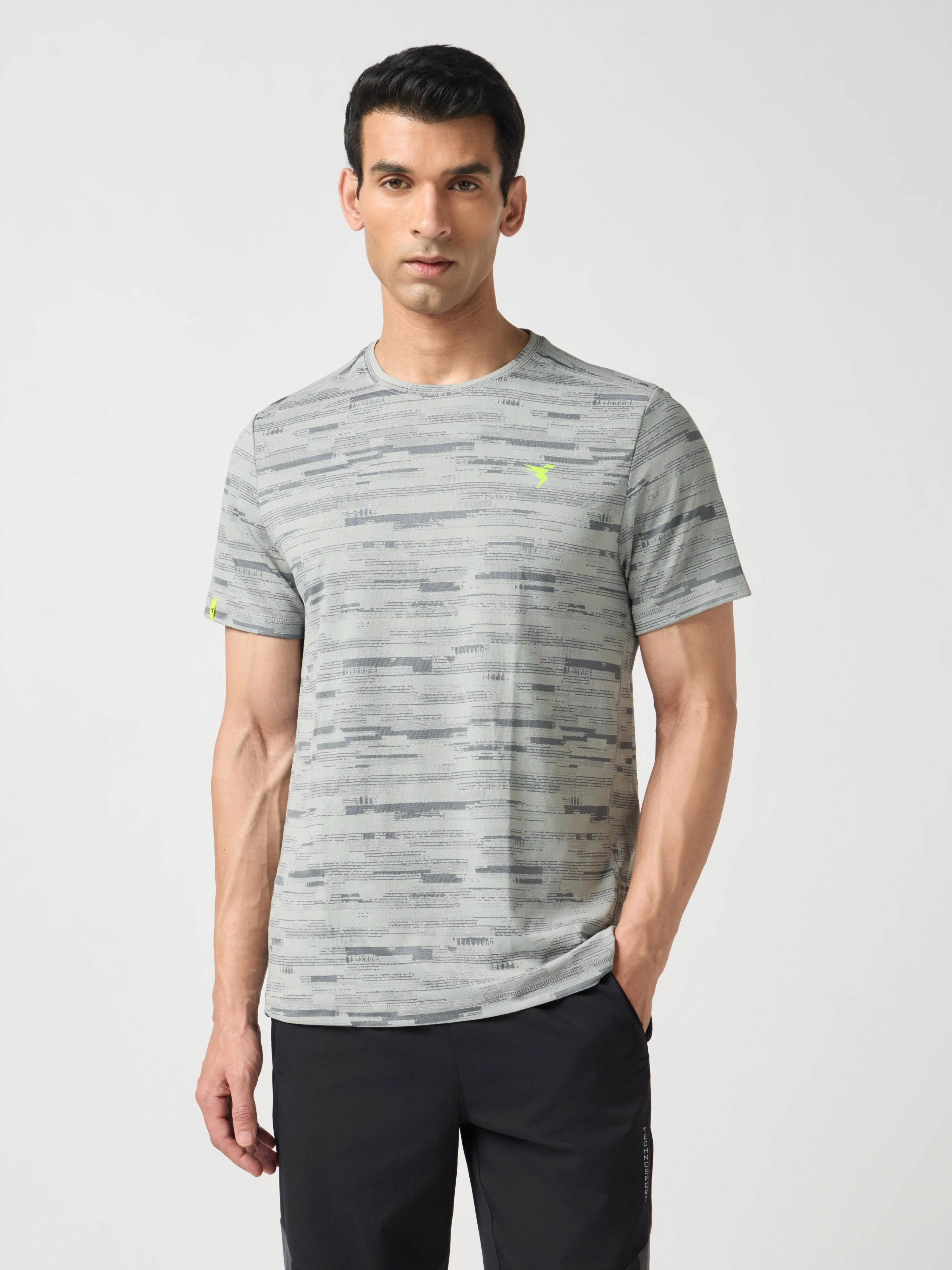 Men Jacquard Slim Fit Crew Neck T-shirt with DOUBLE COOL - Image 2