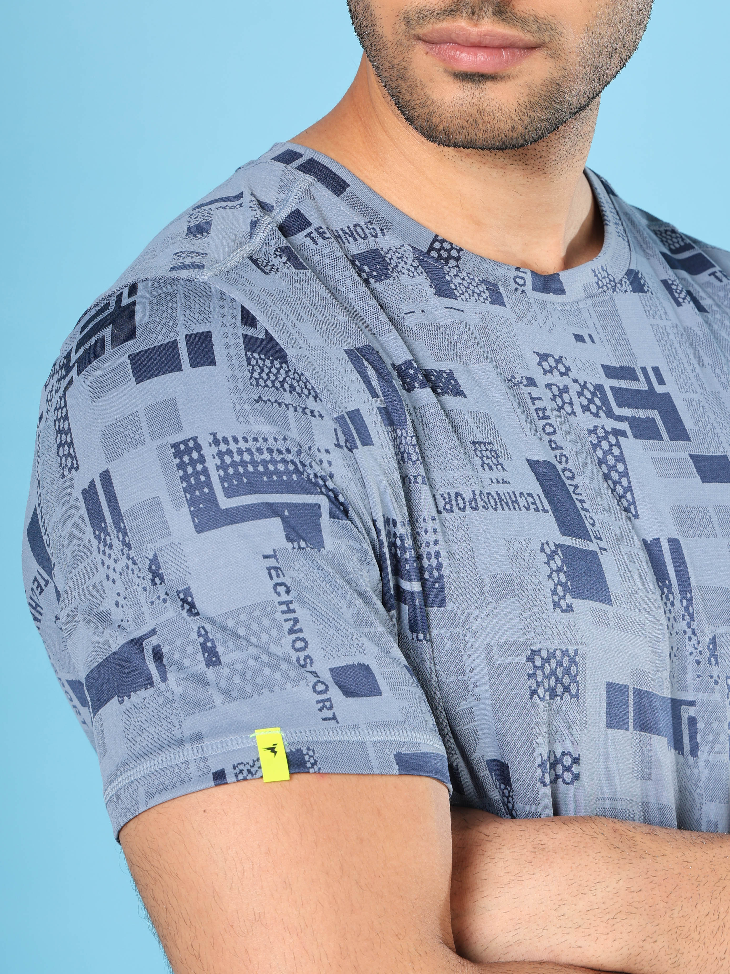 Men Jacquard Slim Fit Crew Neck T-shirt with DOUBLE COOL - Image 8