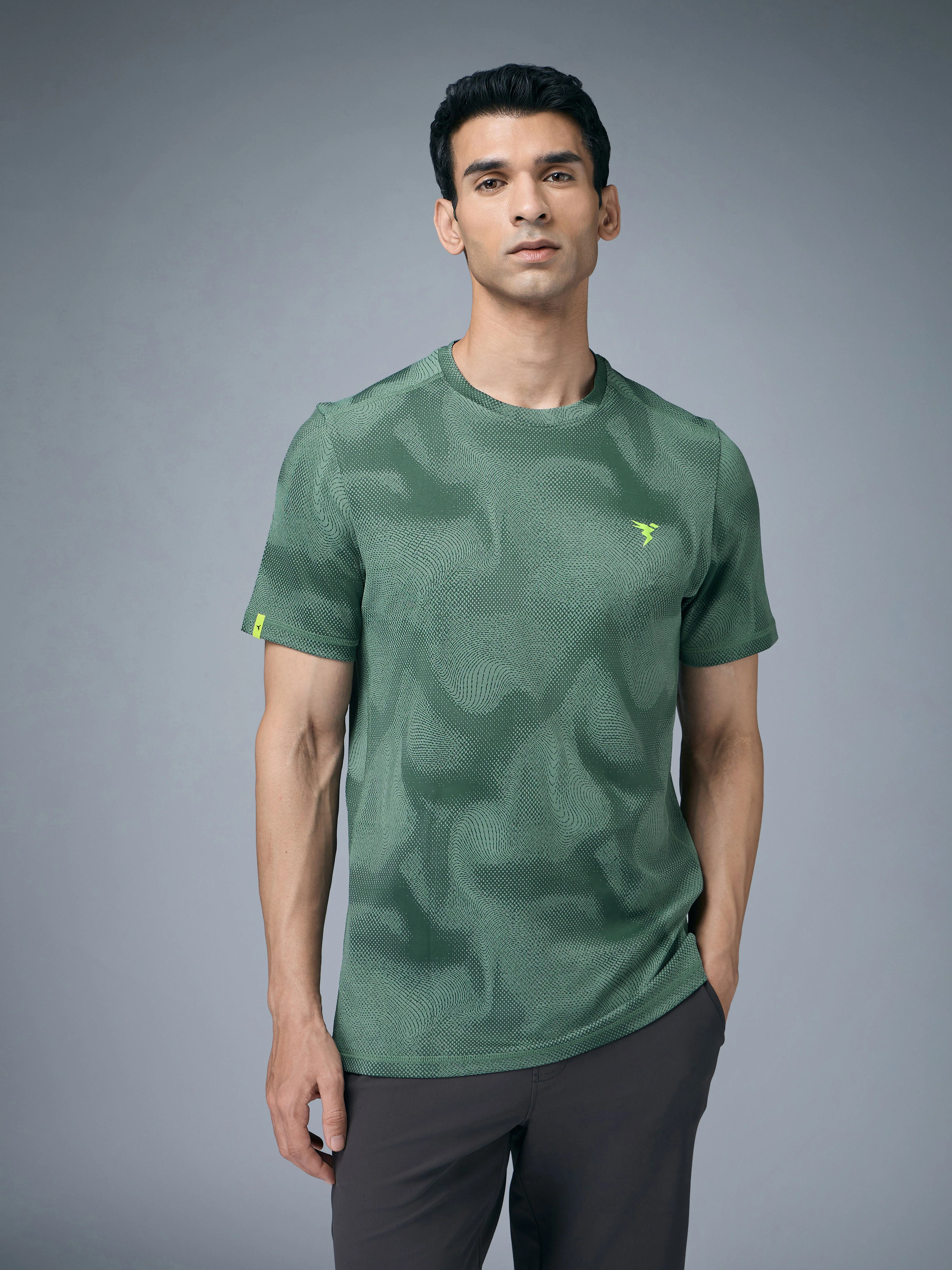 Men Jacquard Slim Fit Crew Neck T-shirt with DOUBLE COOL - Image 2