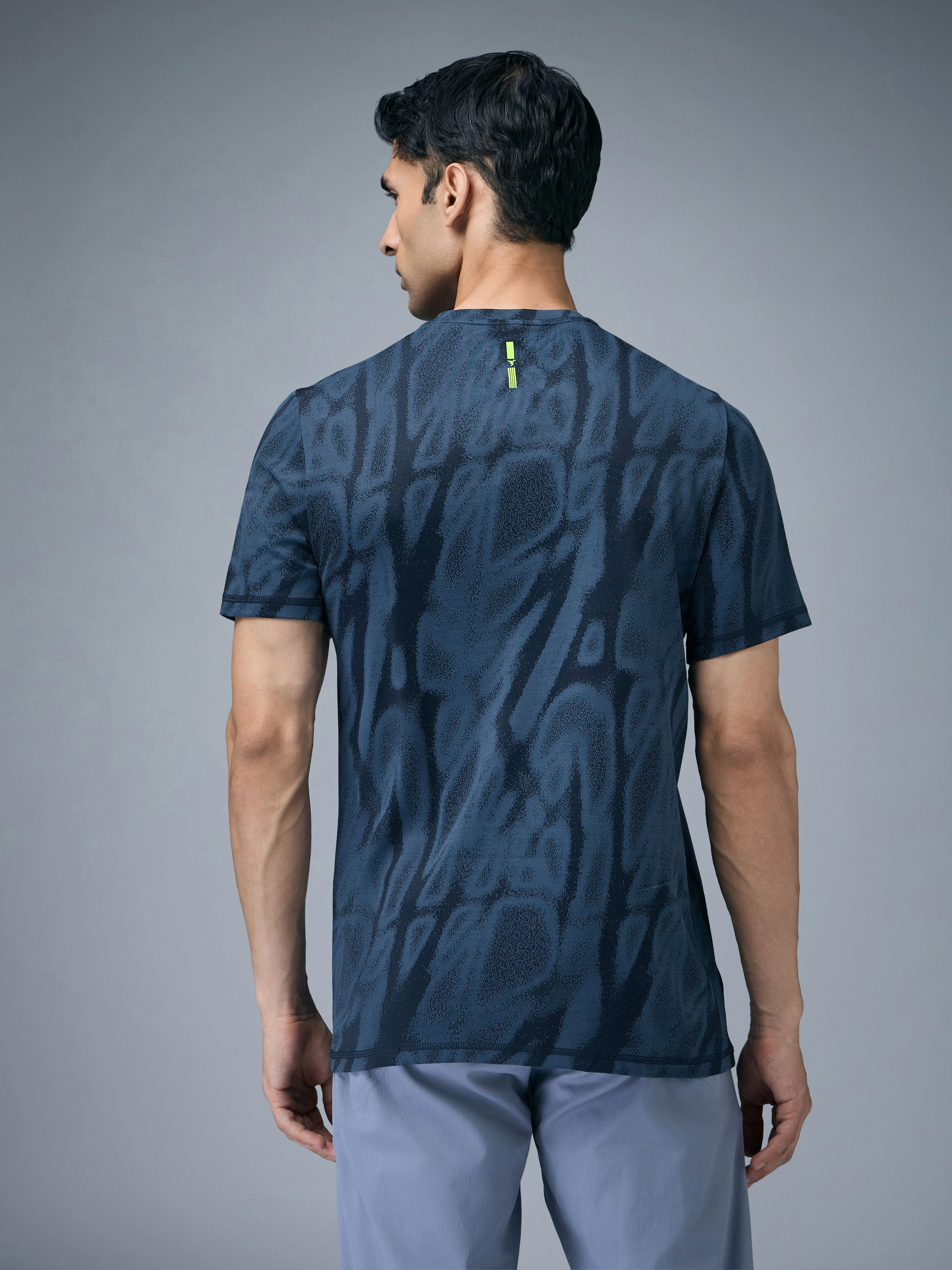 Men Jacquard Slim Fit Crew Neck T-shirt with DOUBLE COOL - Image 3