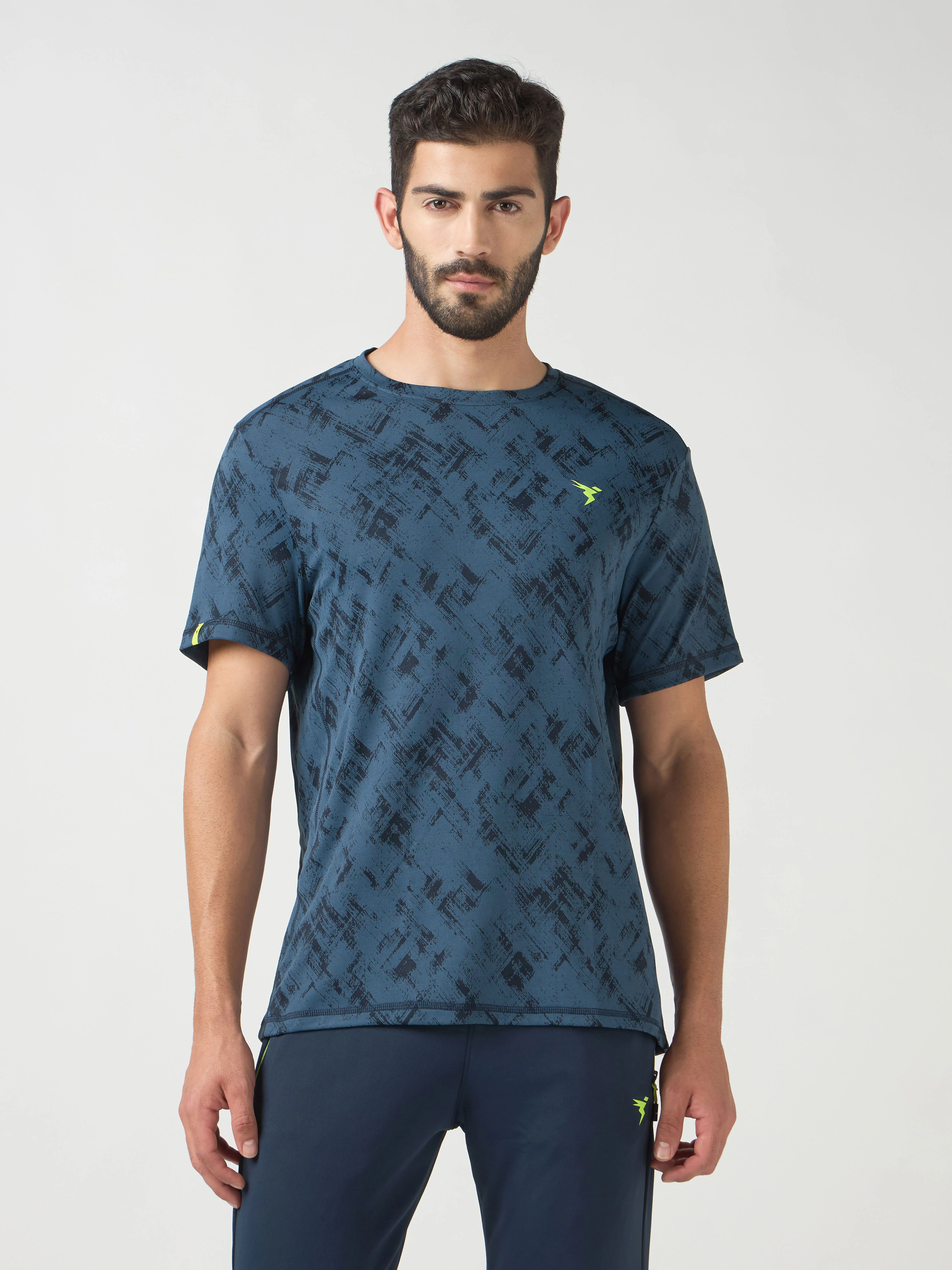 Men Jacquard Slim Fit Crew Neck T-shirt with DOUBLE COOL - Image 2