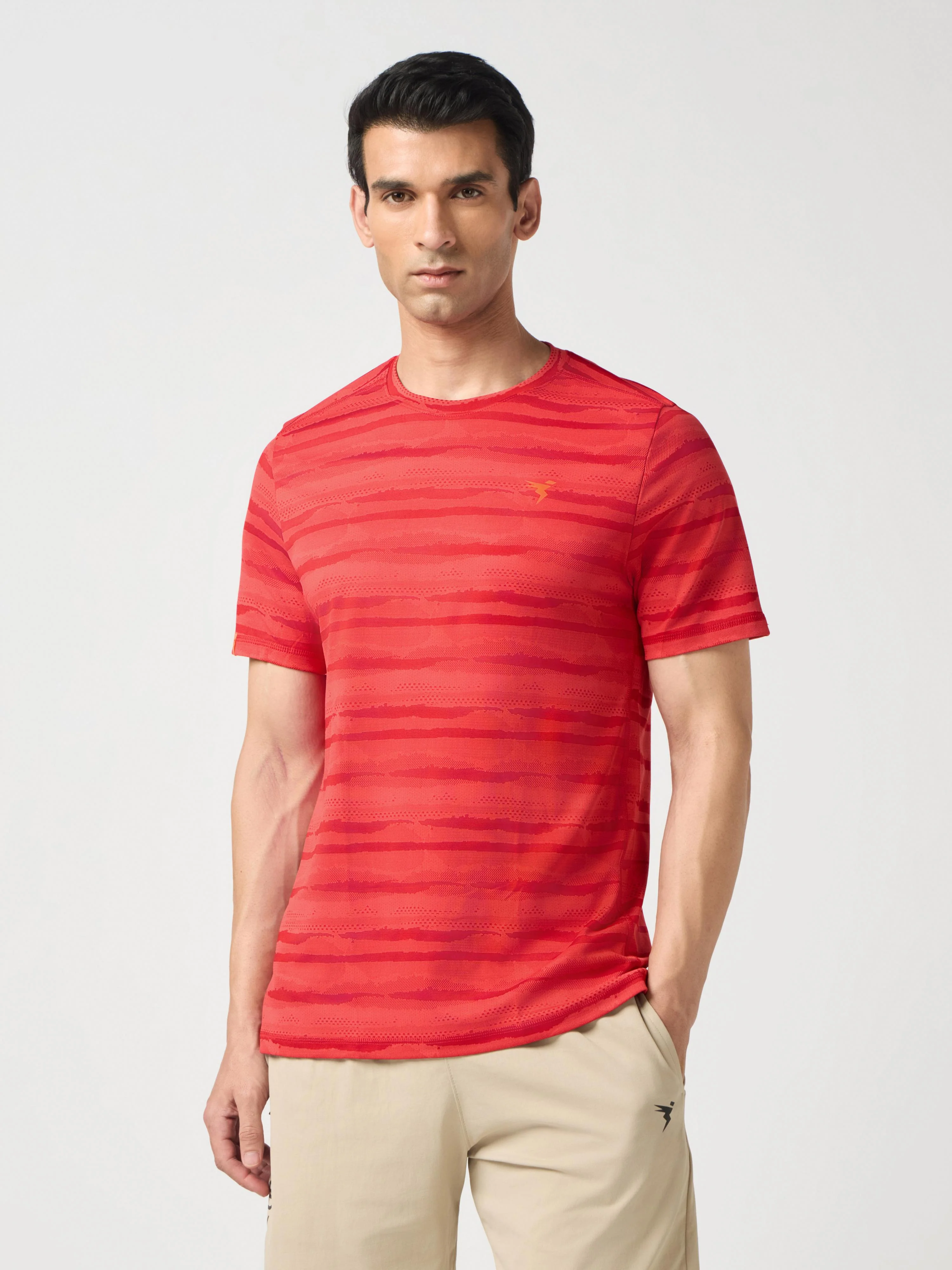 Men Jacquard Slim Fit Crew Neck T-shirt with DOUBLE COOL - Image 2
