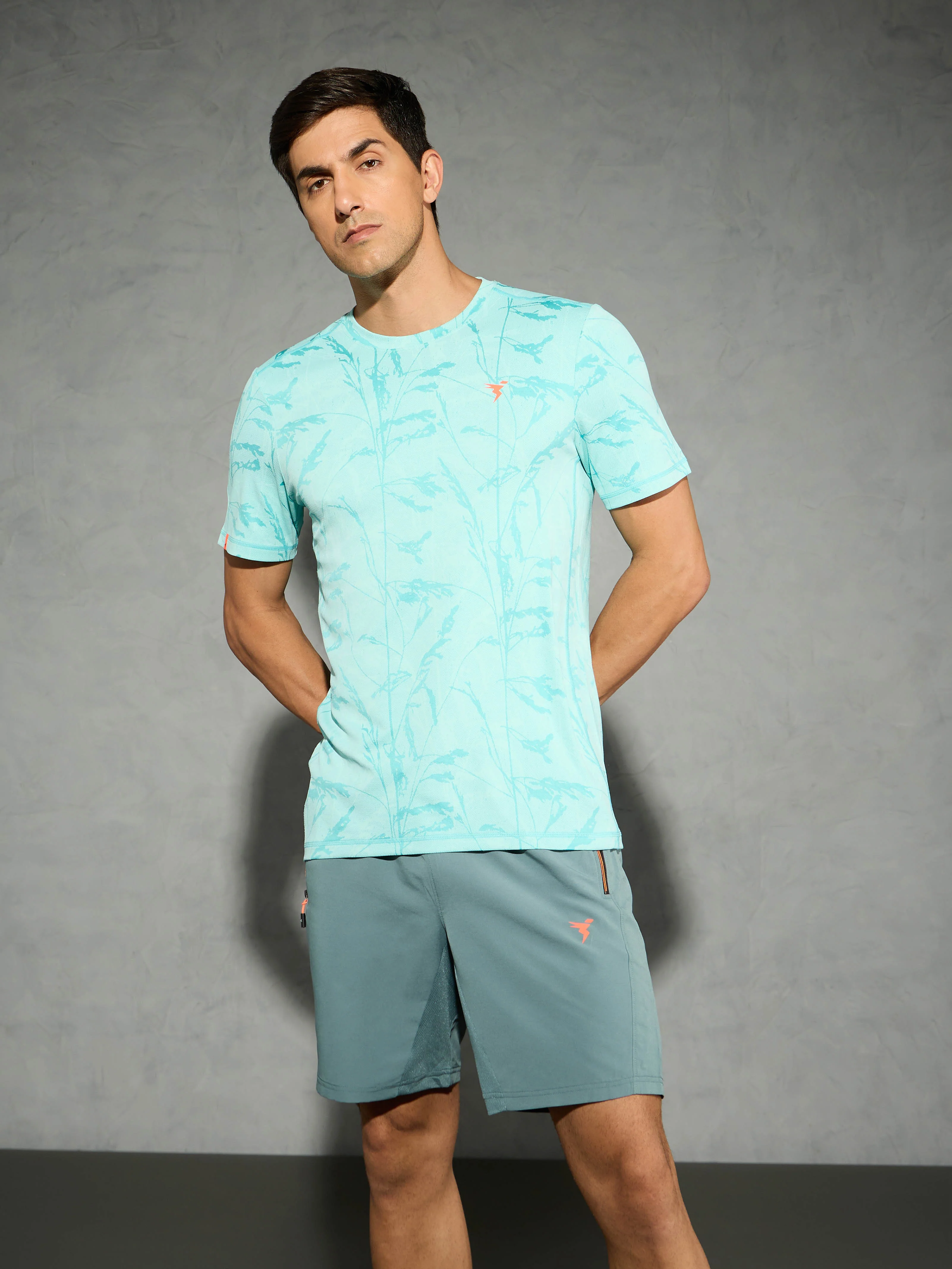 Men Jacquard Slim Fit Crew Neck T-shirt with DOUBLE COOL - Image 2