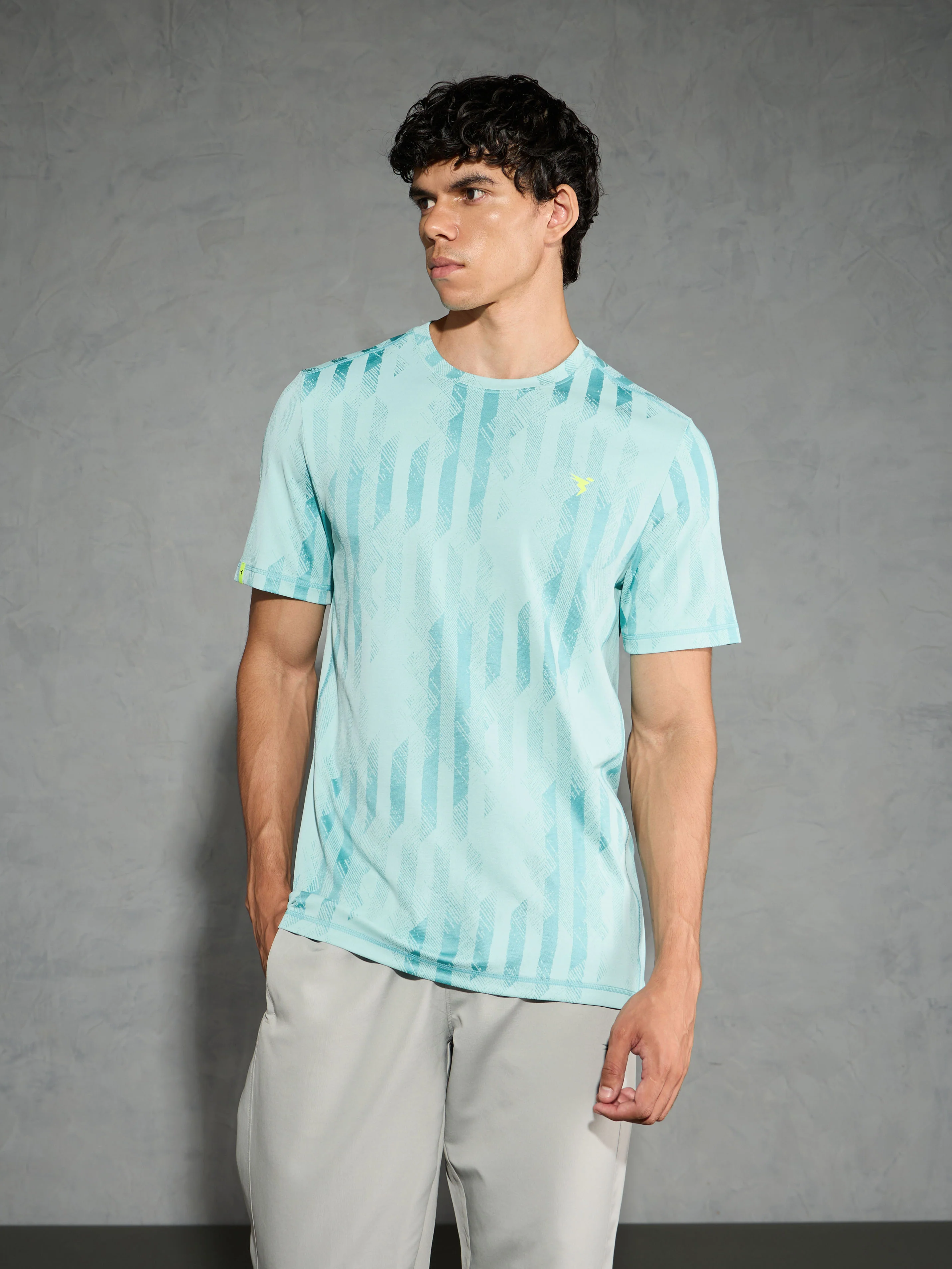 Men Jacquard Slim Fit Crew Neck T-shirt with DOUBLE COOL - Image 2