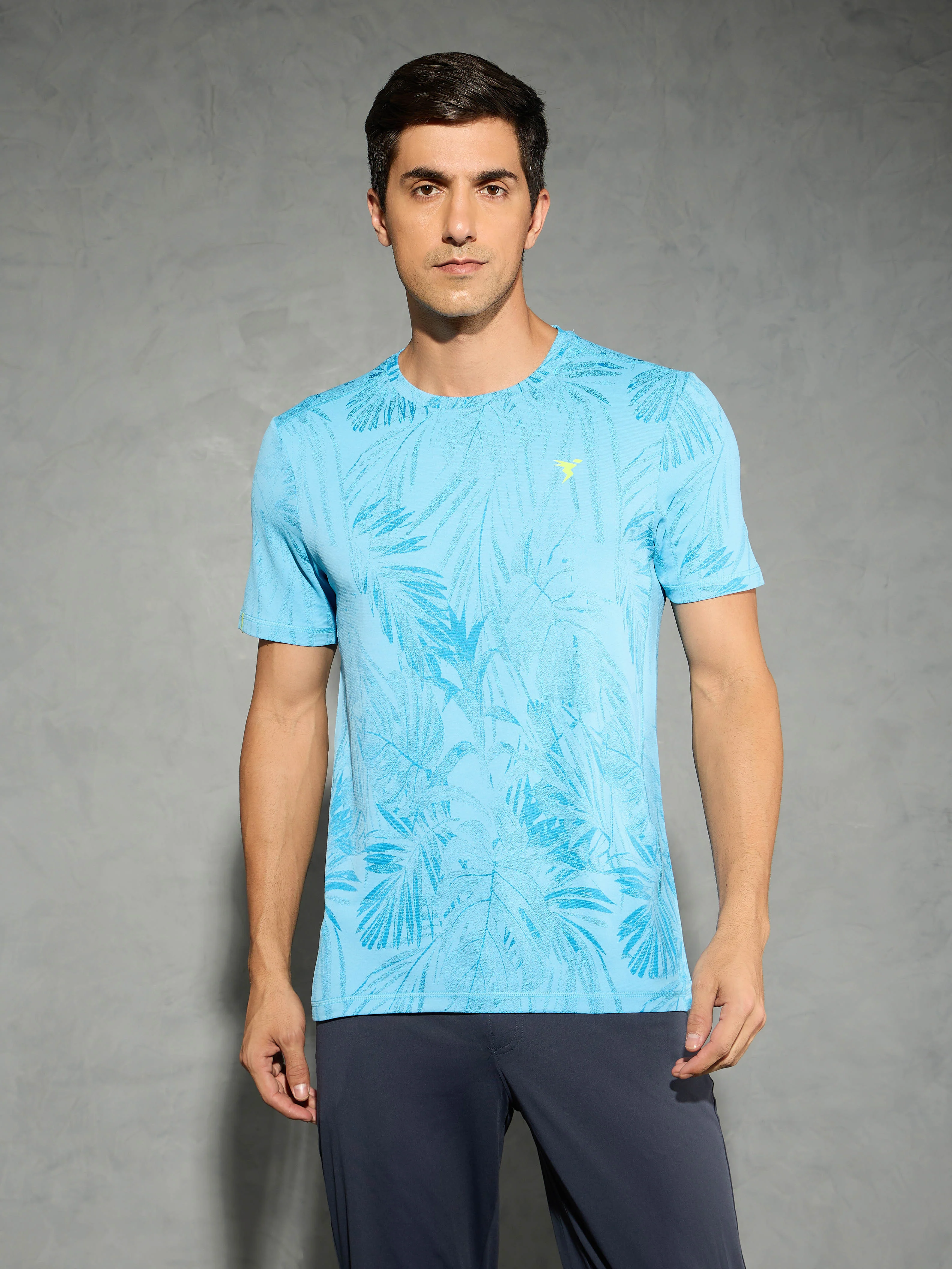 Men Jacquard Slim Fit Crew Neck T-shirt with DOUBLE COOL - Image 2