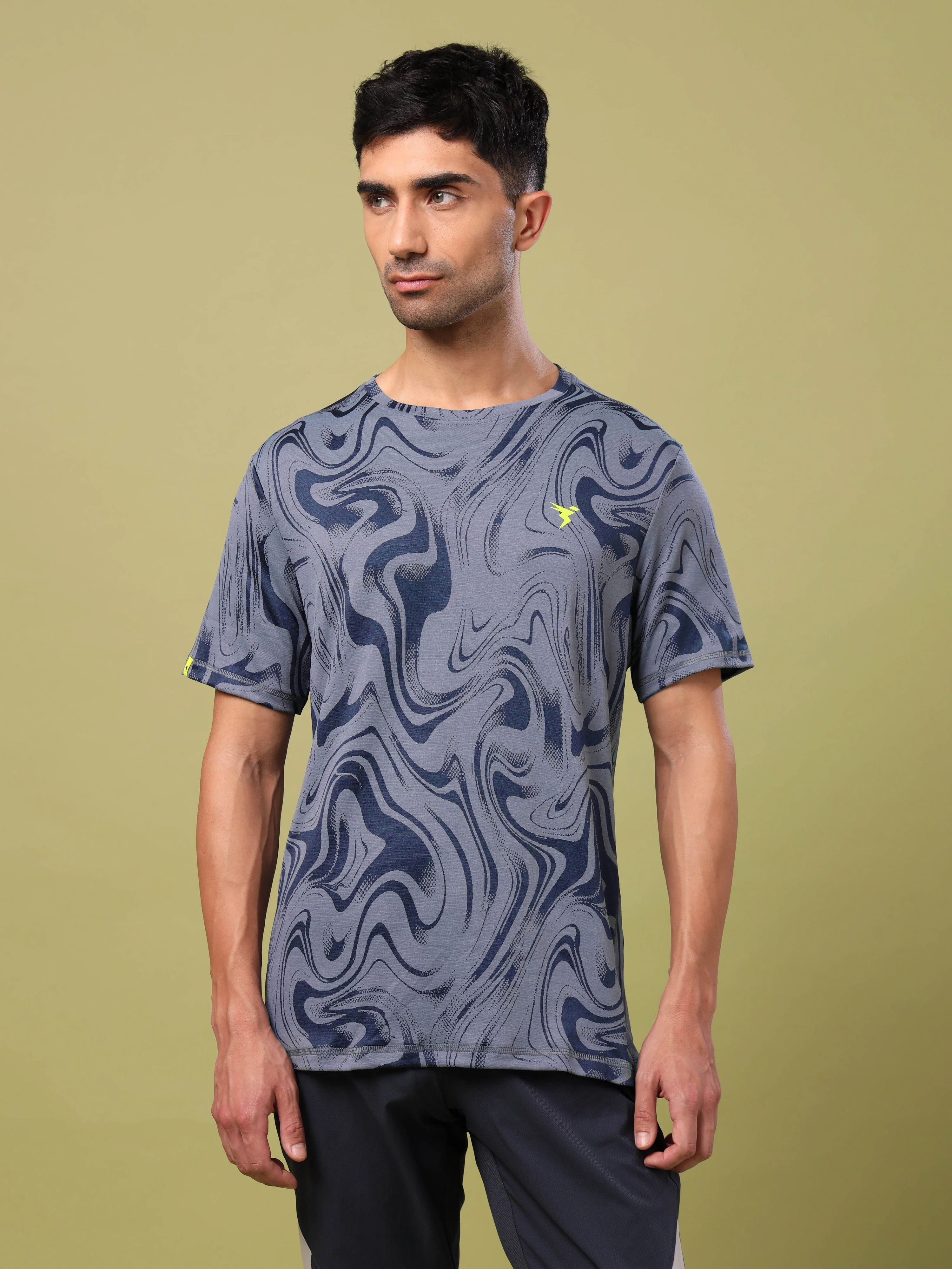 Men Jacquard Slim Fit Crew Neck T-shirt with DOUBLE COOL - Image 2