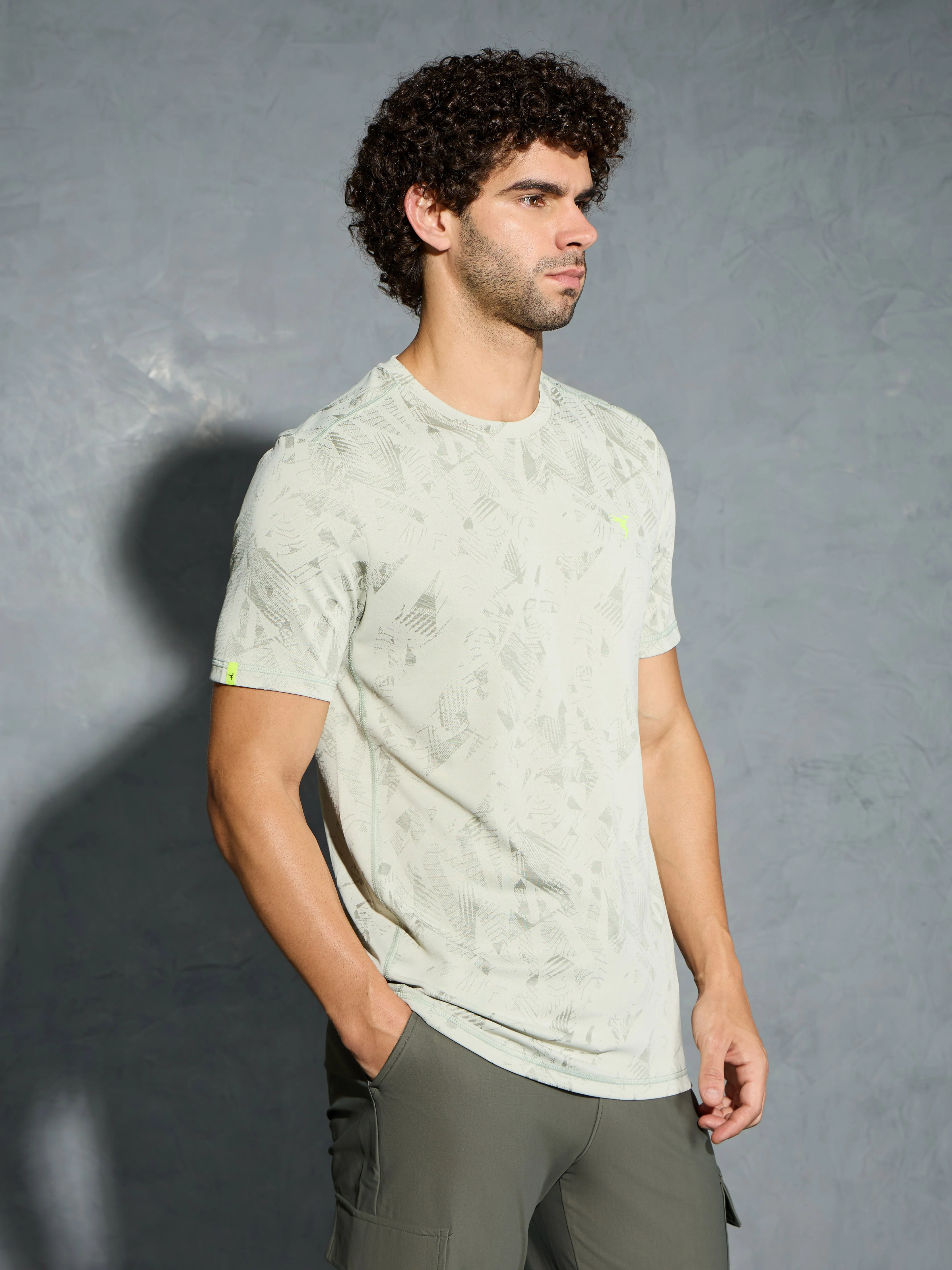 Men Jacquard Slim Fit Crew Neck T-shirt with DOUBLE COOL - Image 2
