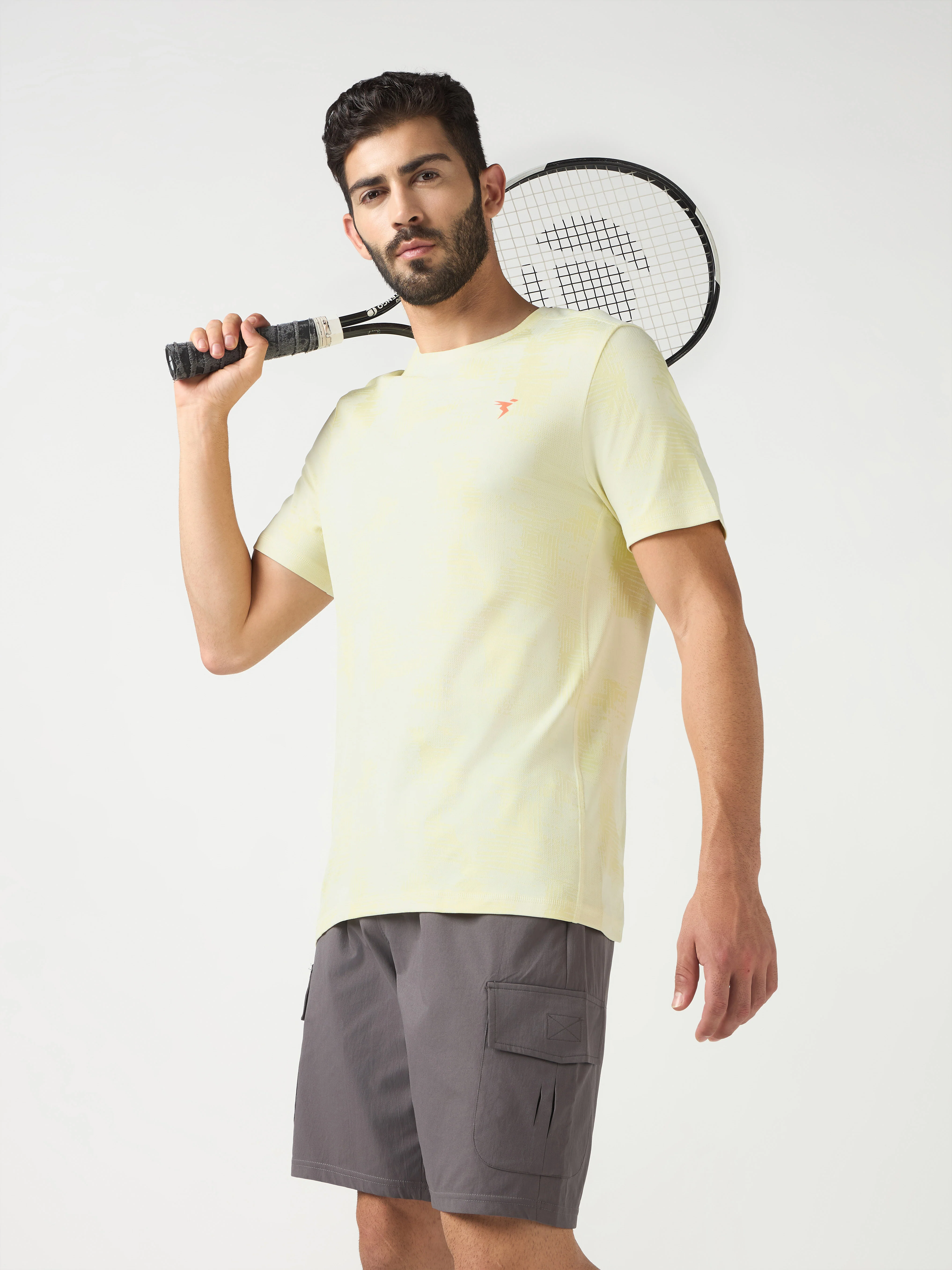 Men Jacquard Slim Fit Crew Neck T-shirt with DOUBLE COOL