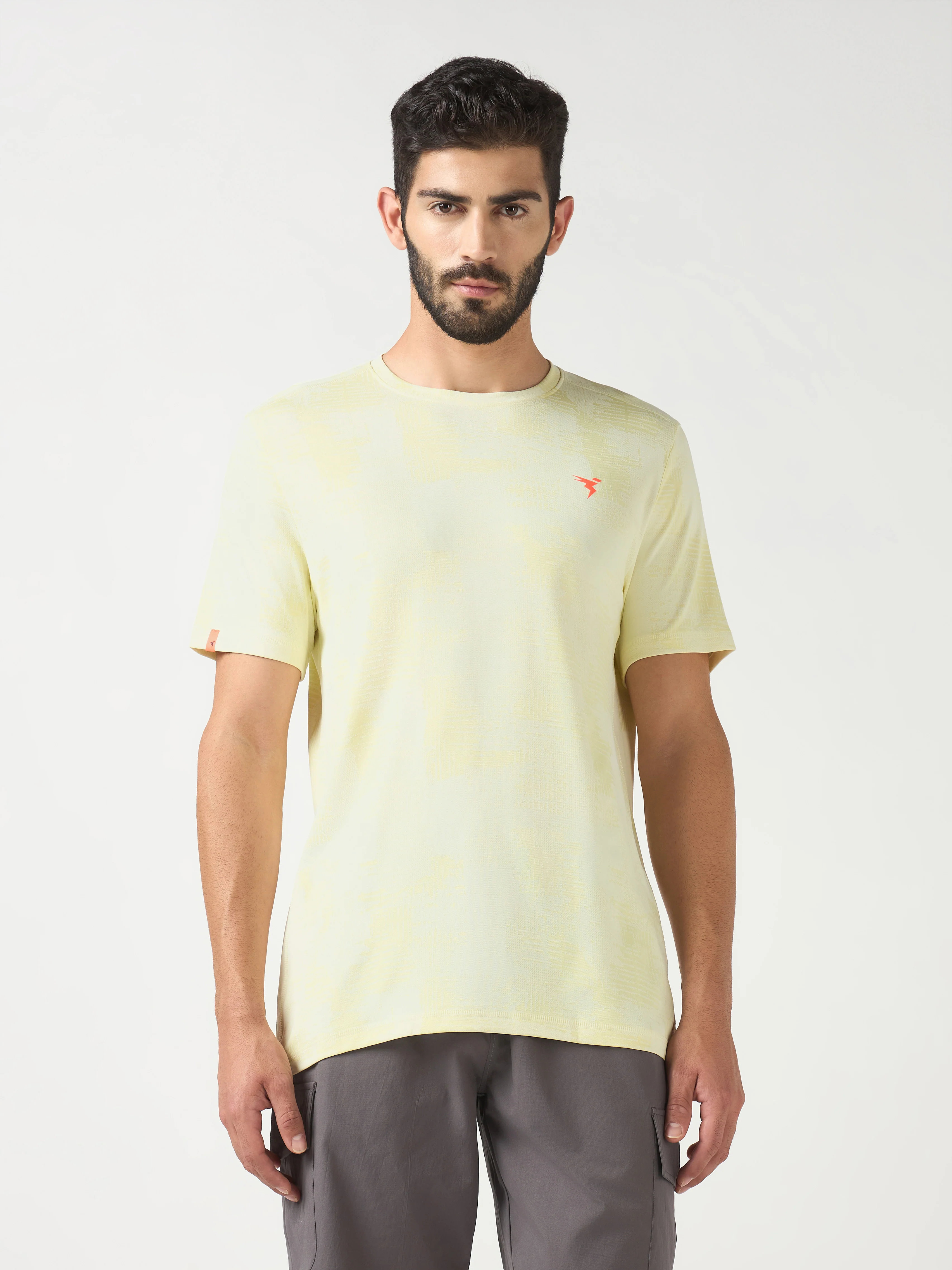 Men Jacquard Slim Fit Crew Neck T-shirt with DOUBLE COOL - Image 2