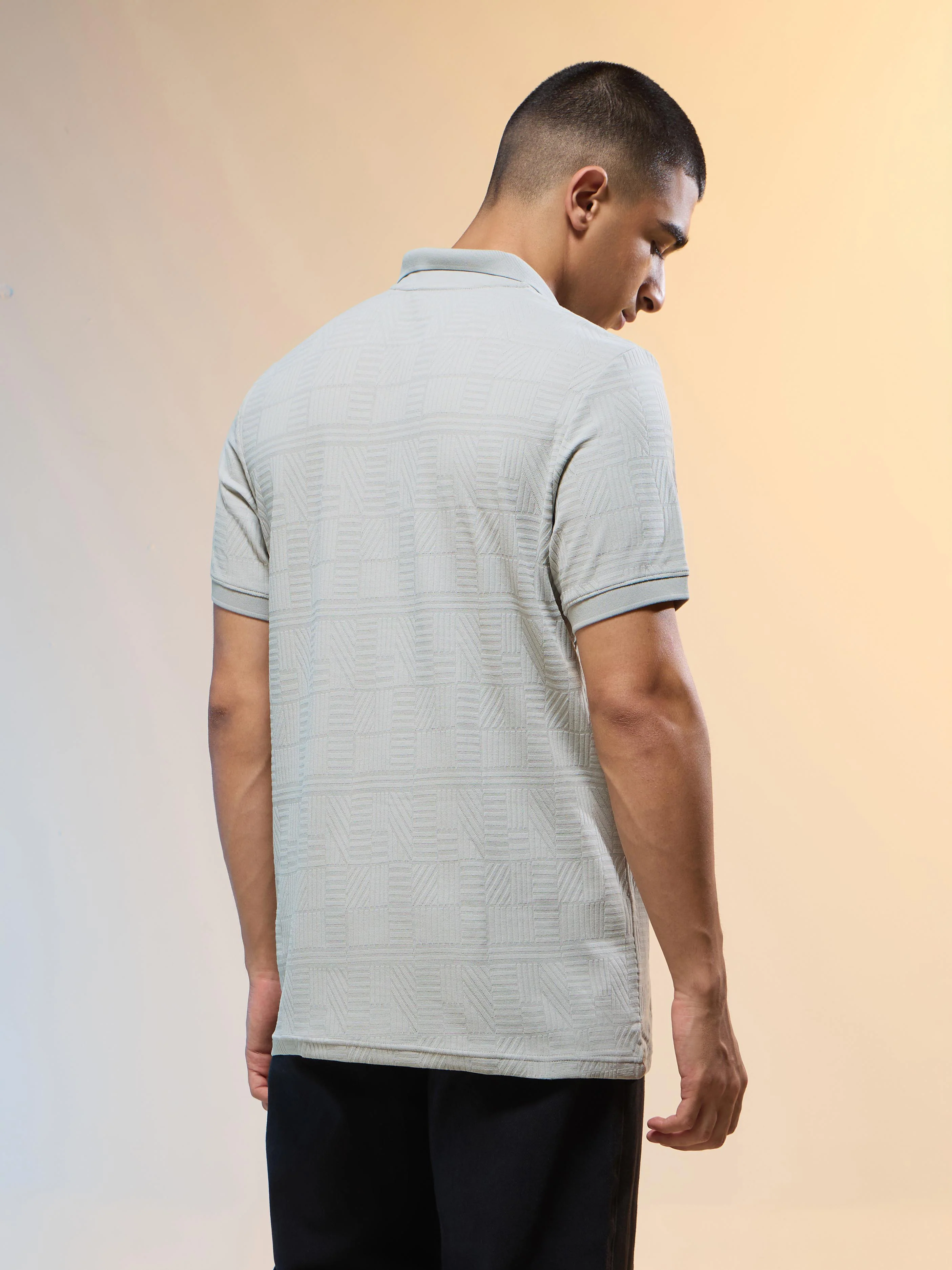 Men Jacquard Slim Fit Polo Sports T-shirt with COTFLEX - Image 3