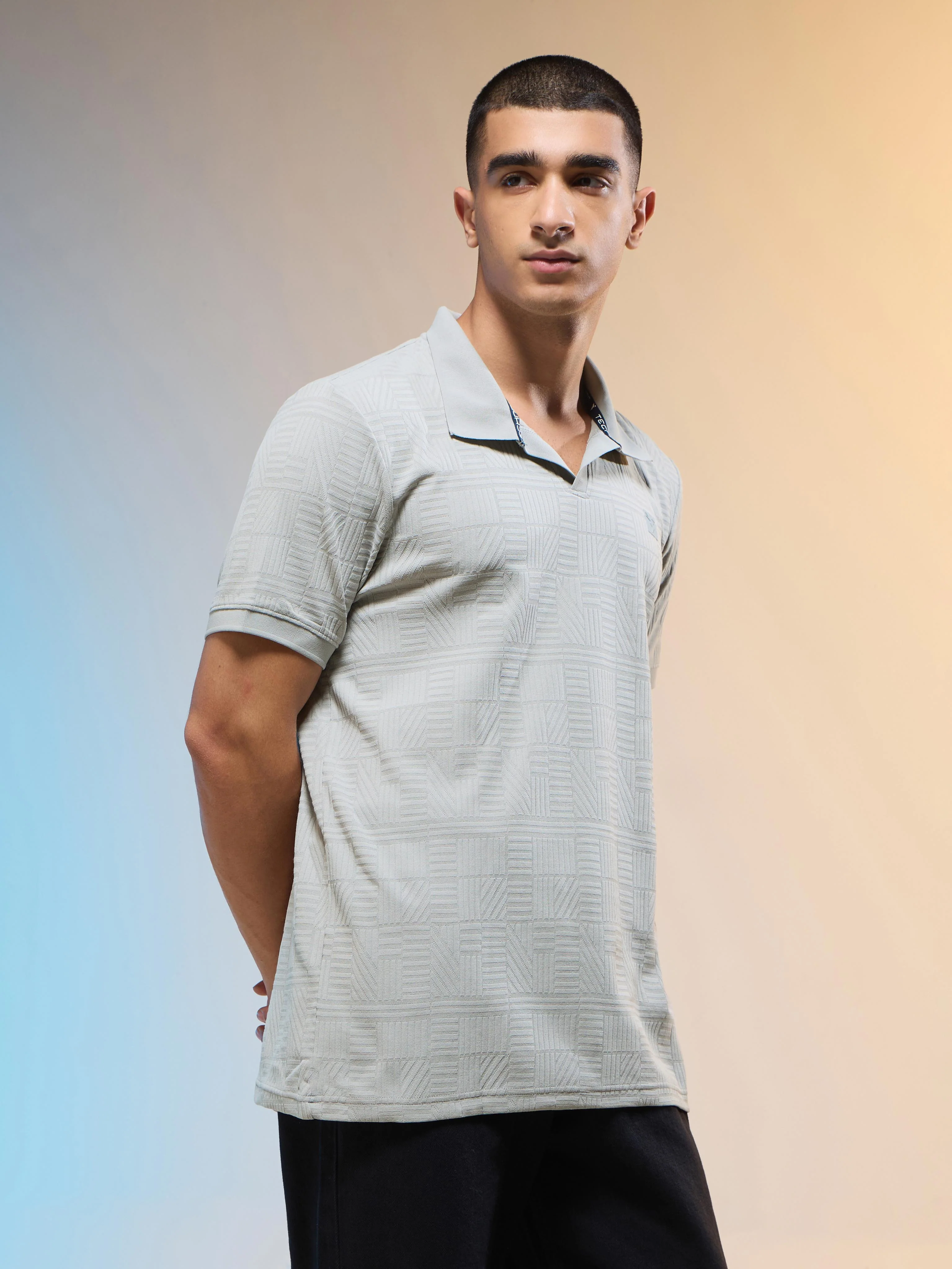 Men Jacquard Slim Fit Polo Sports T-shirt with COTFLEX - Image 4