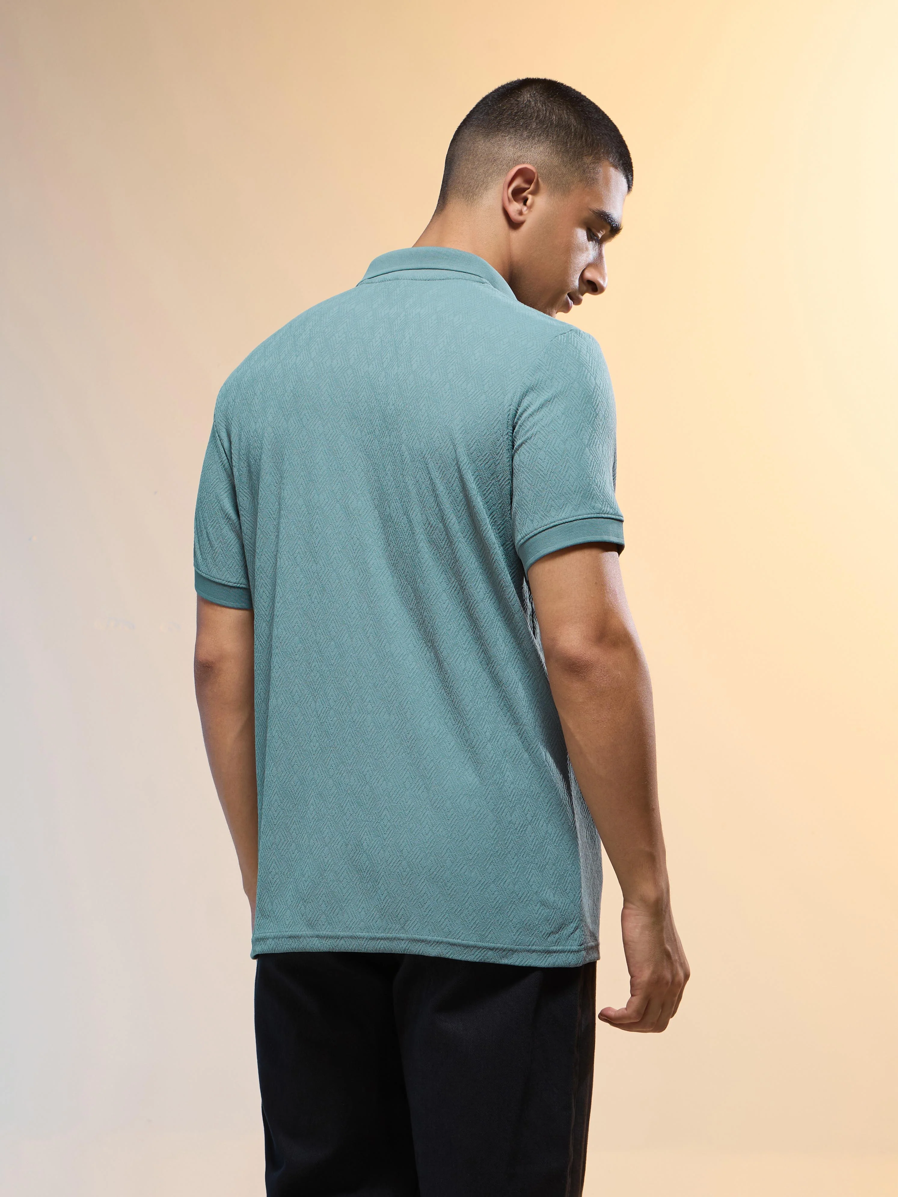 Men Jacquard Slim Fit Polo Sports T-shirt with COTFLEX - Image 3