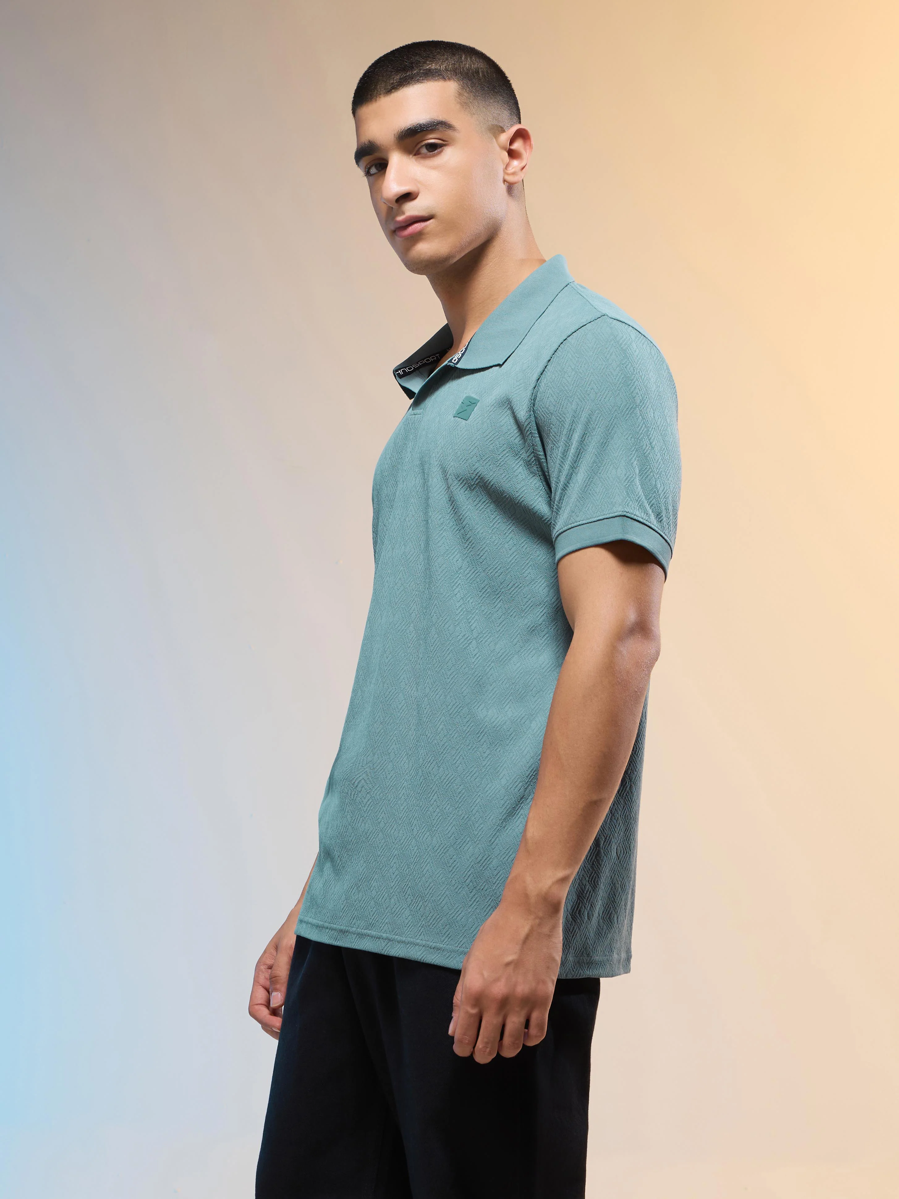 Men Jacquard Slim Fit Polo Sports T-shirt with COTFLEX - Image 4