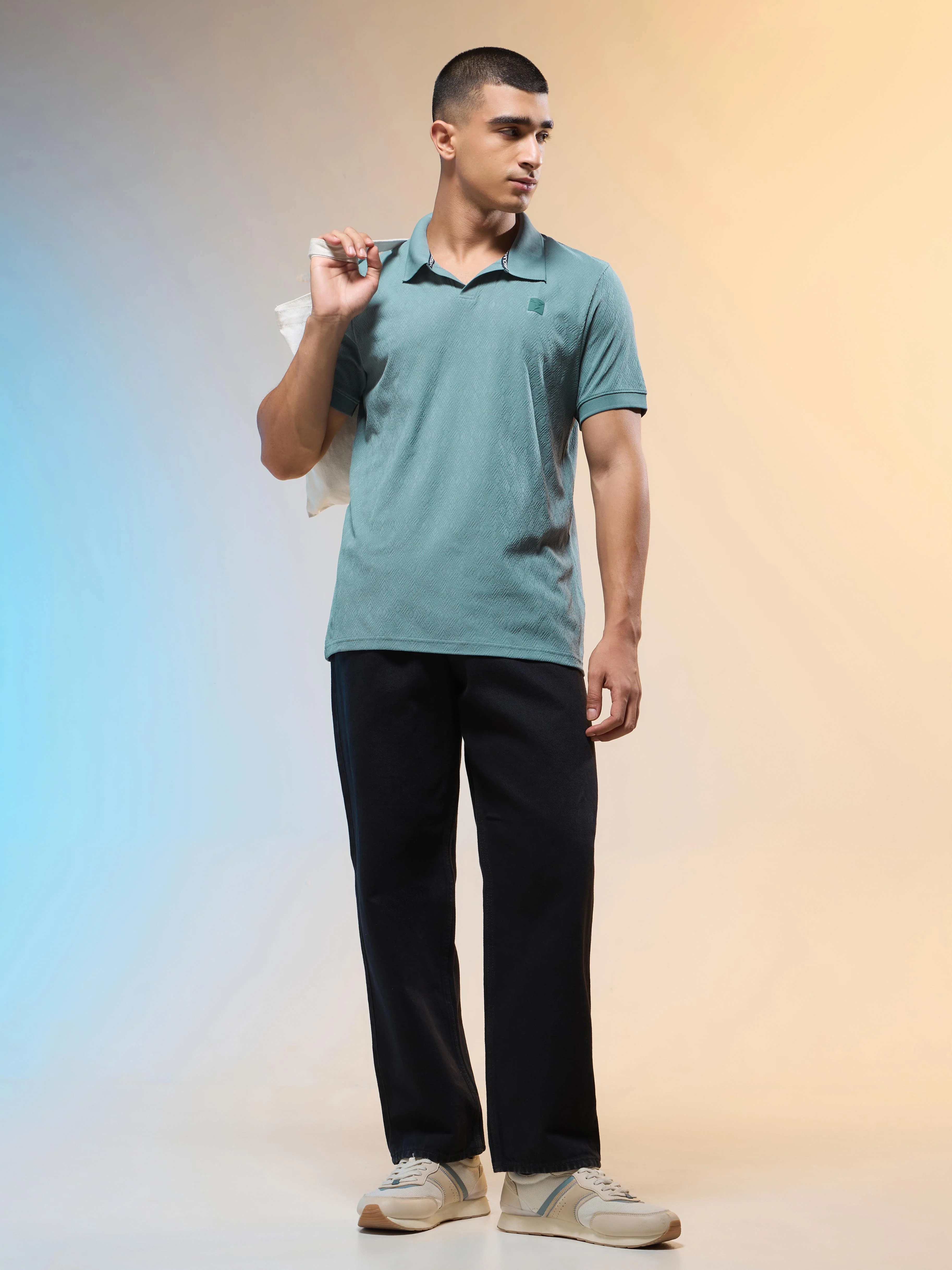 Men Jacquard Slim Fit Polo Sports T-shirt with COTFLEX - Image 5
