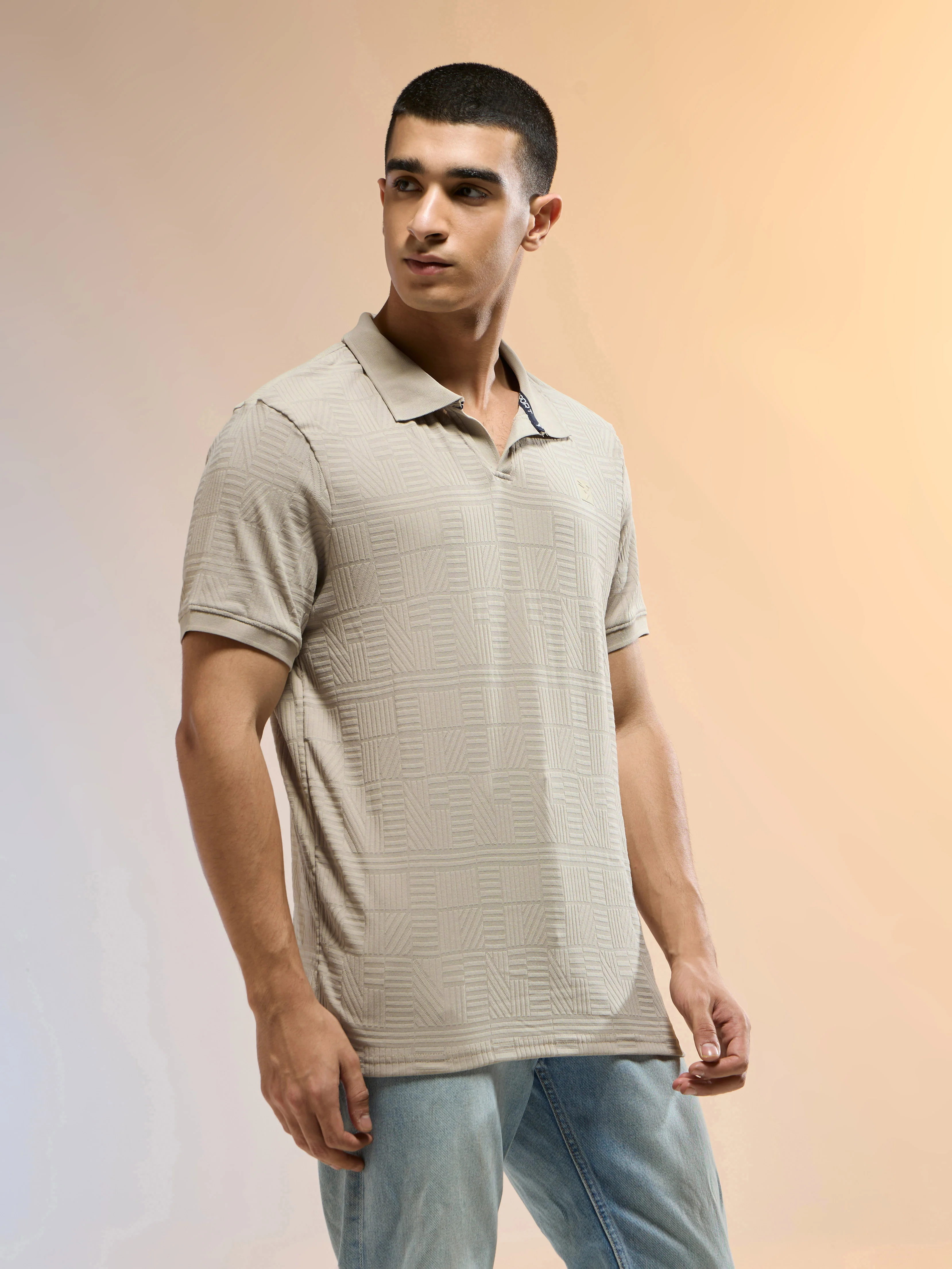 Men Jacquard Slim Fit Polo Sports T-shirt with COTFLEX - Image 3