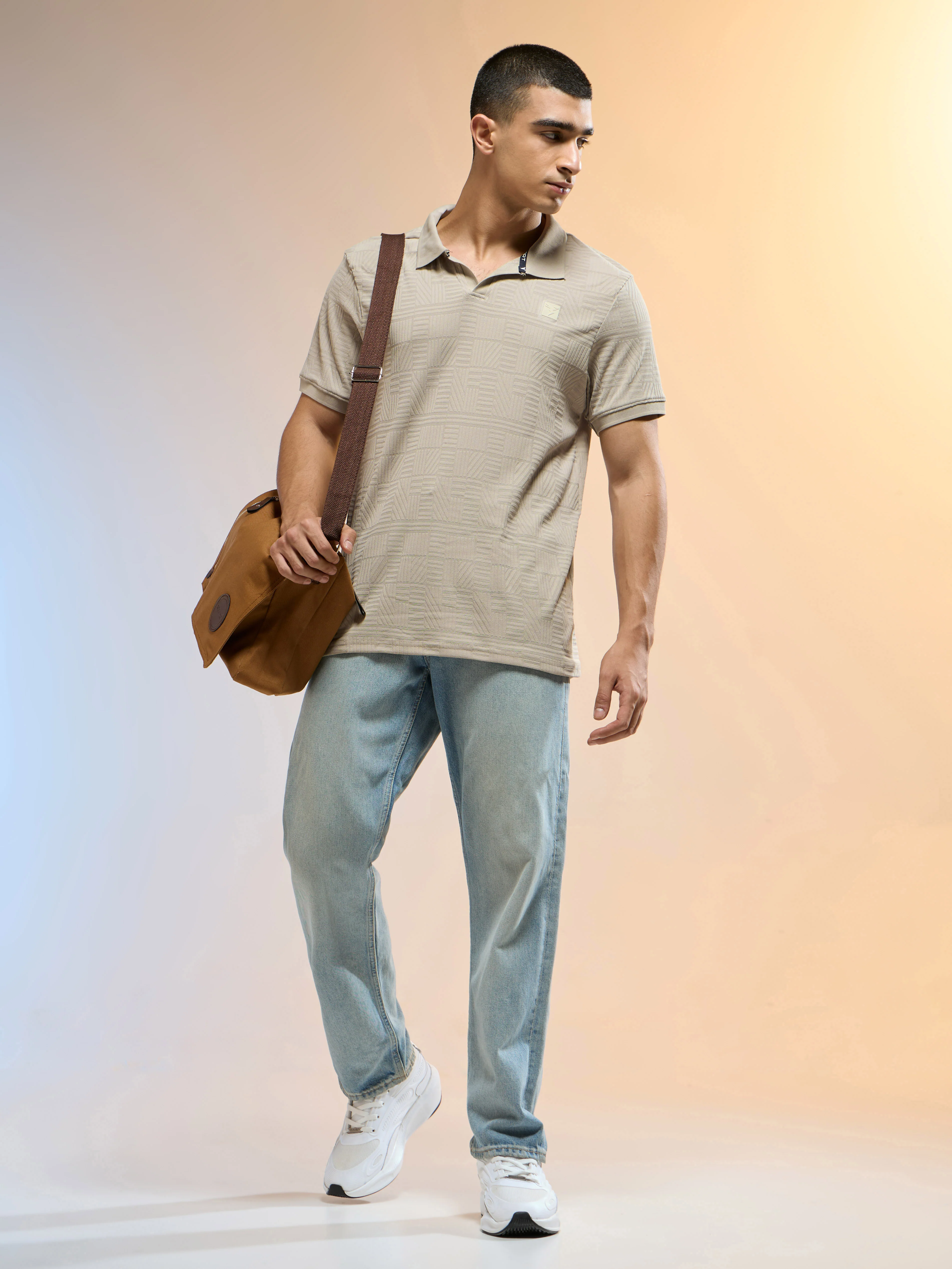 Men Jacquard Slim Fit Polo Sports T-shirt with COTFLEX - Image 5