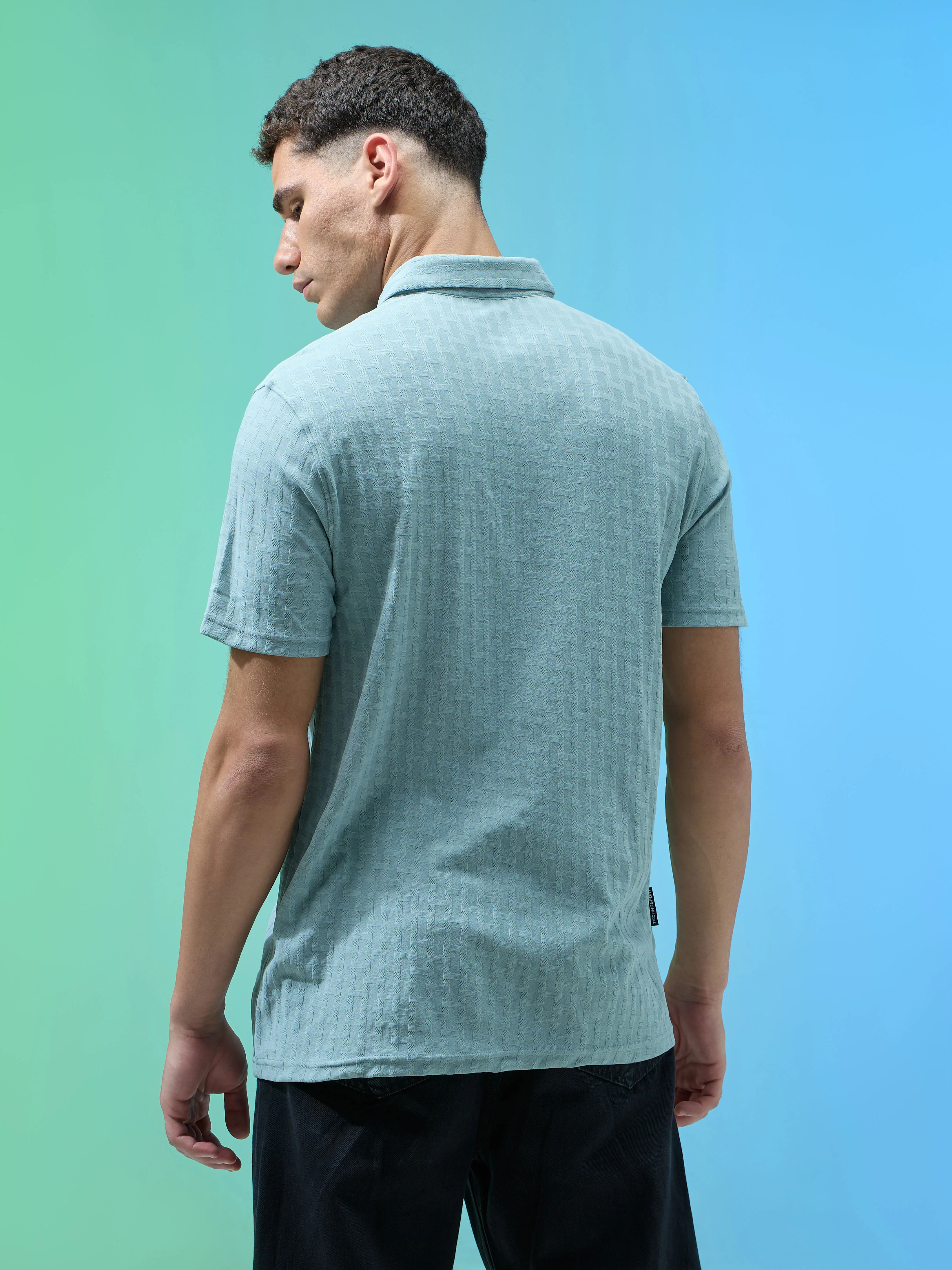 Men Jacquard Slim Fit Polo Sports T-shirt with COTFLEX - Image 3