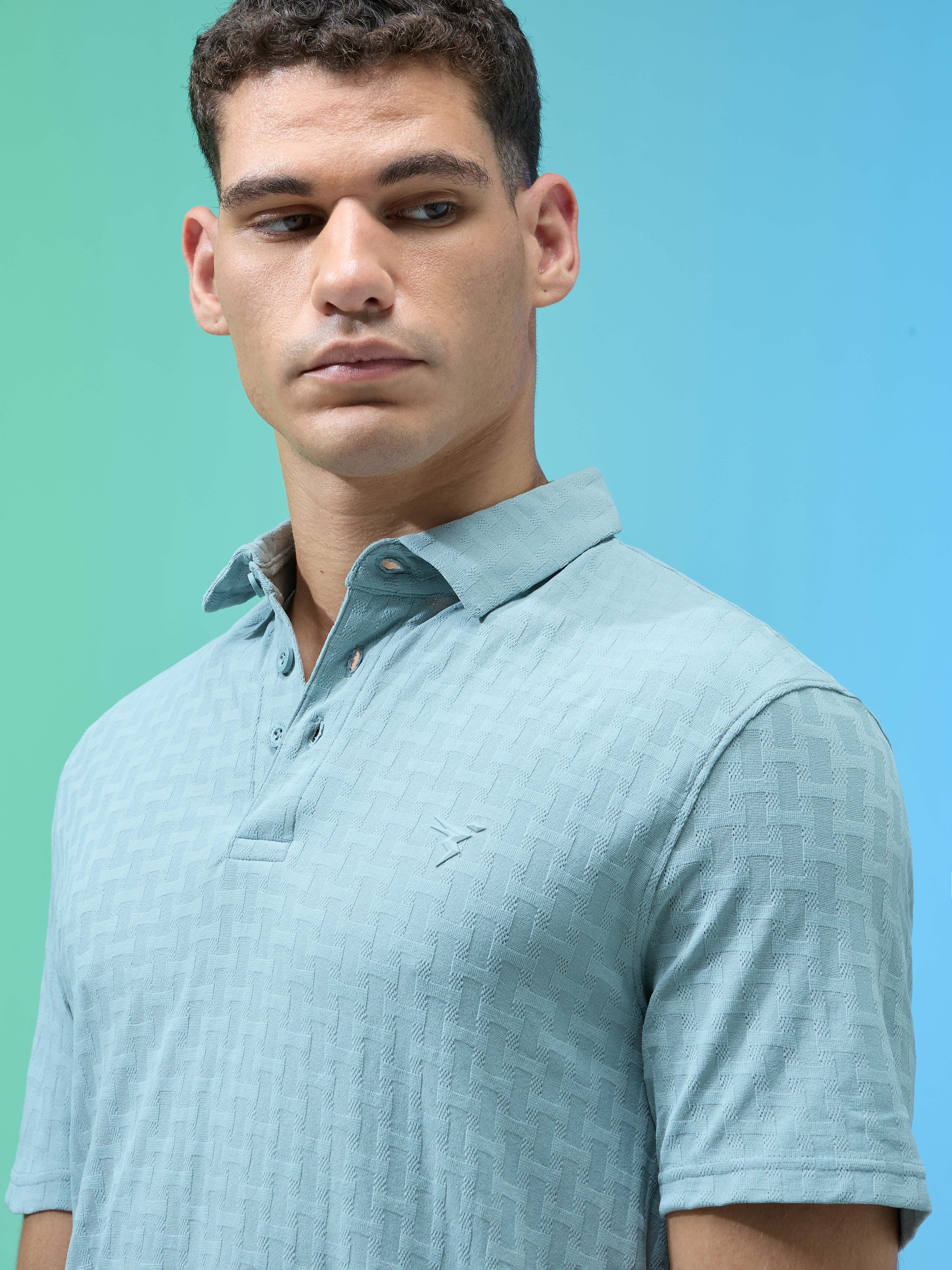 Men Jacquard Slim Fit Polo Sports T-shirt with COTFLEX - Image 6