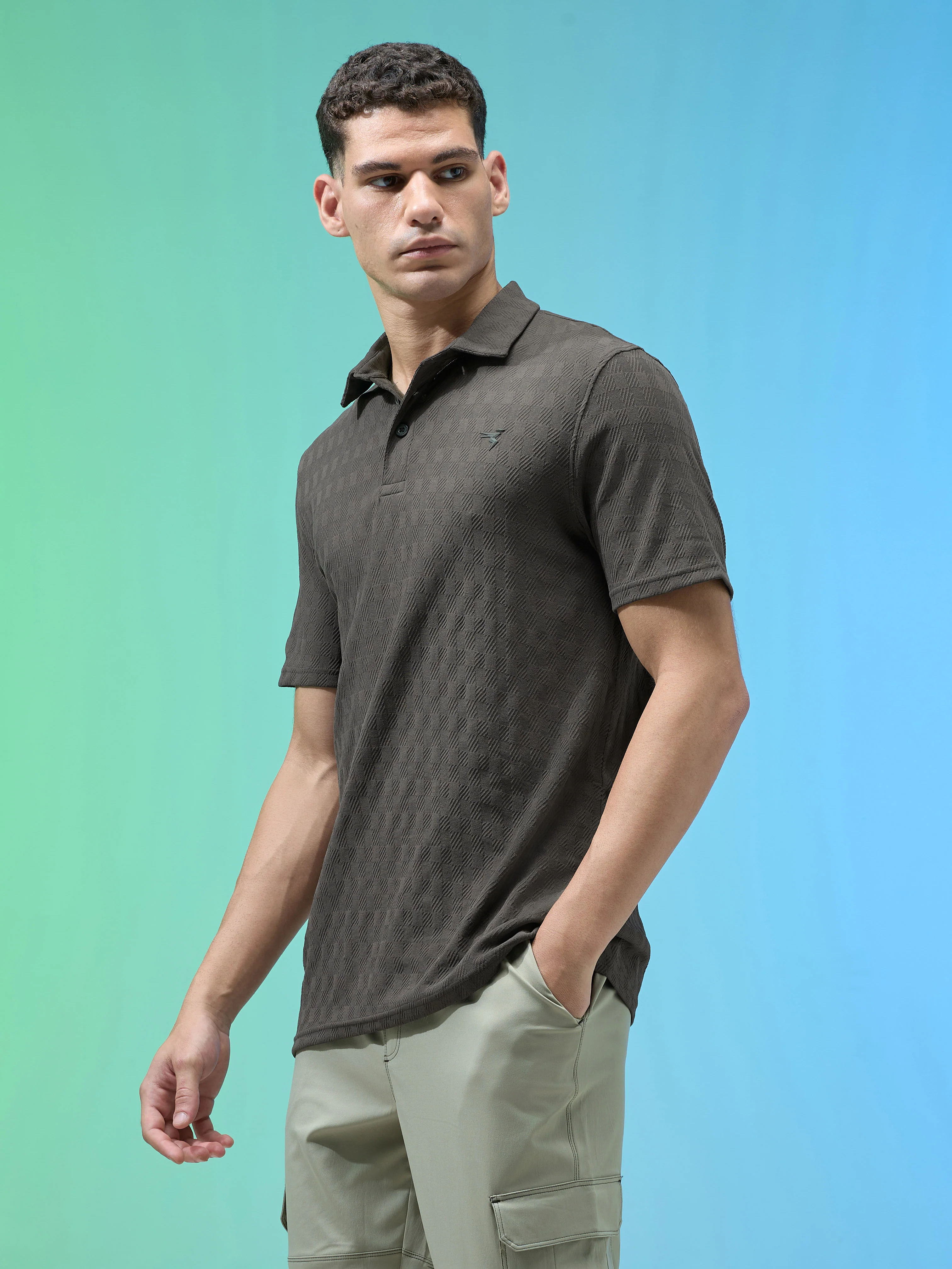 Men Jacquard Slim Fit Polo Sports T-shirt with COTFLEX - Image 4