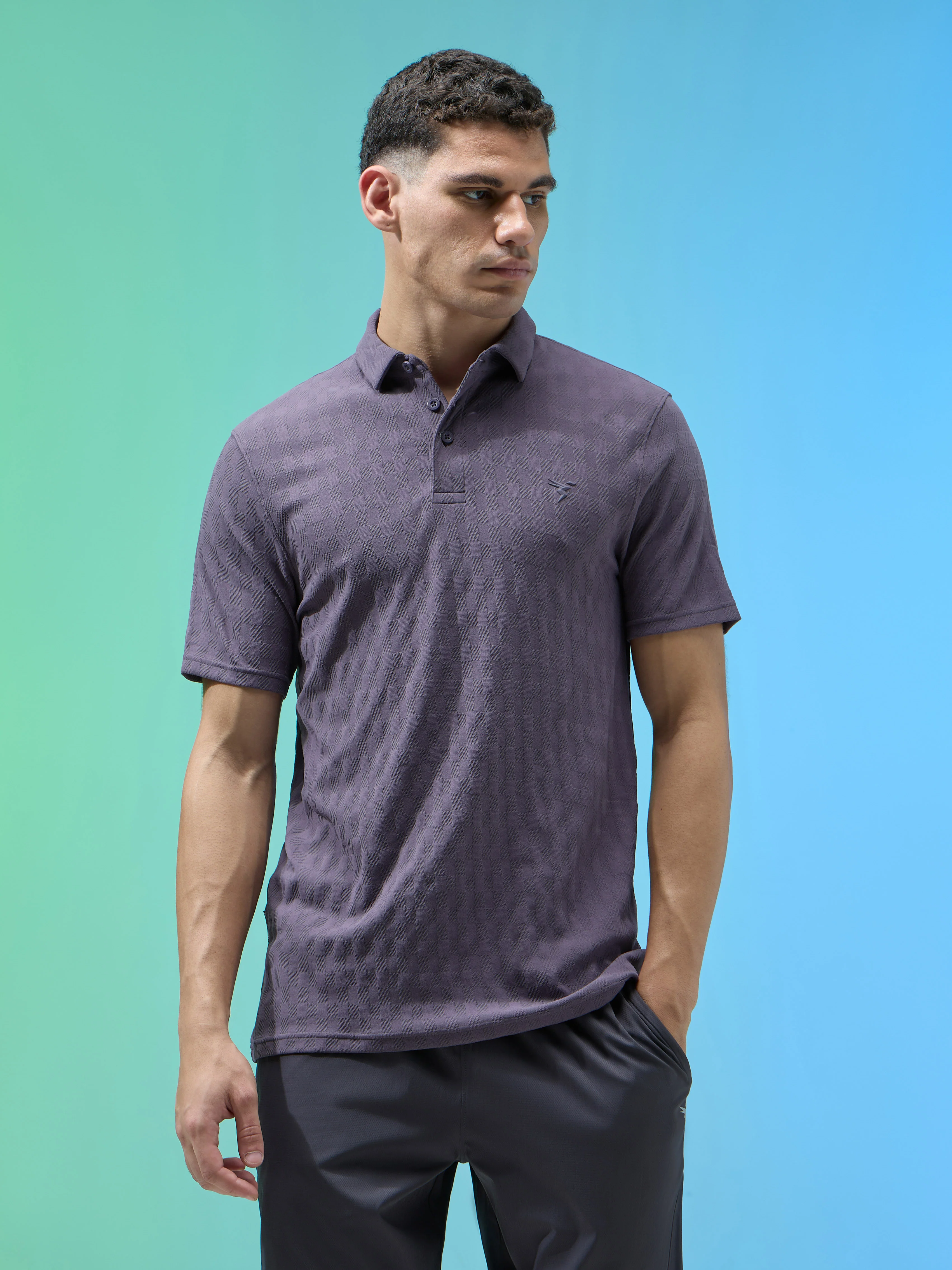 Men Jacquard Slim Fit Polo Sports T-shirt with COTFLEX - Image 2